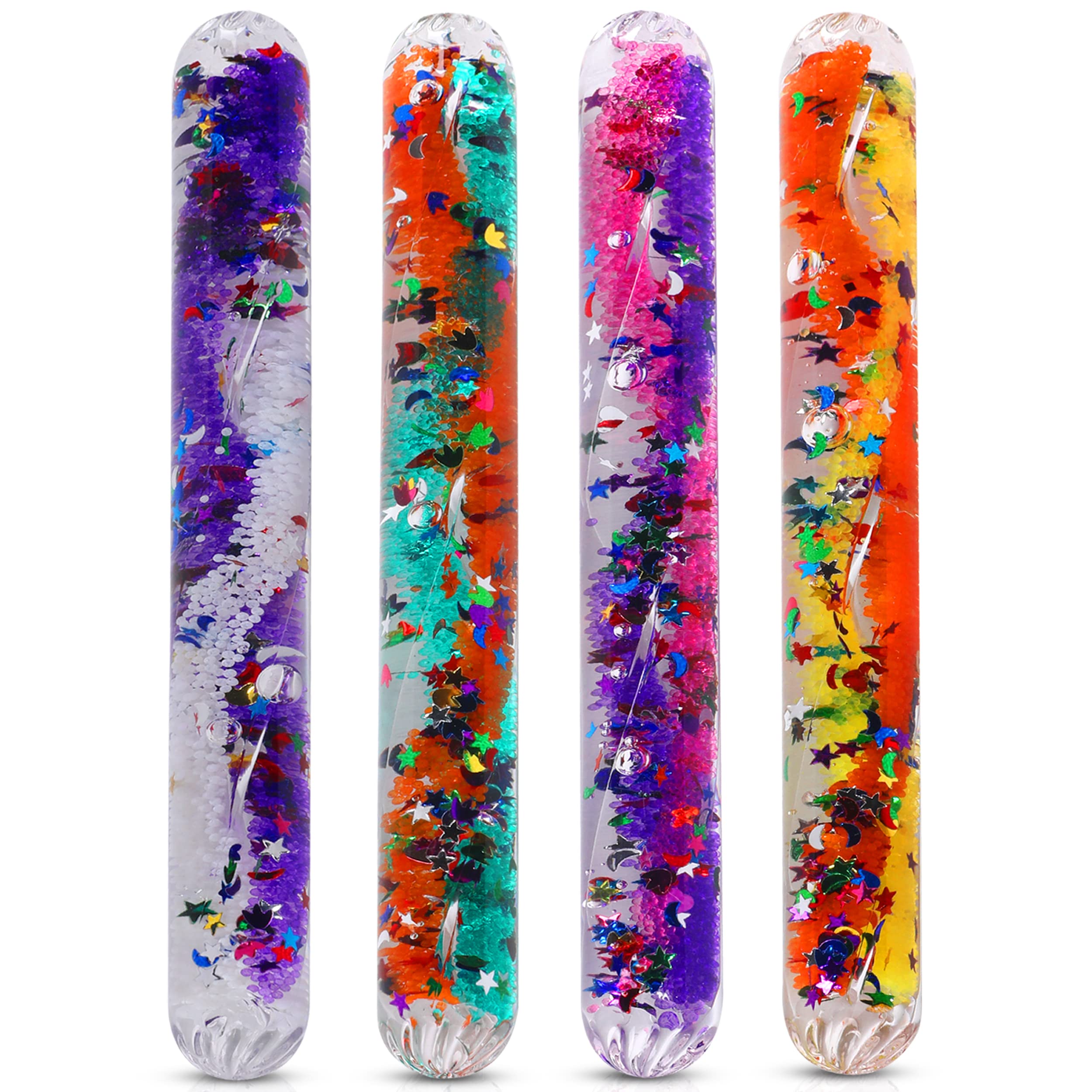 Playlearn Glitter Wand Magic Wonder Tube - Sensory Stimulation & Focus Aid | Set of 4 Medium Tubes | Ages 3+