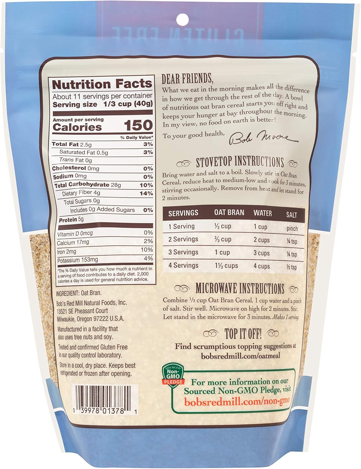 Bob's Red Mill Gluten Free Oat Bran - High Fiber Hot Cereal, 454g 6