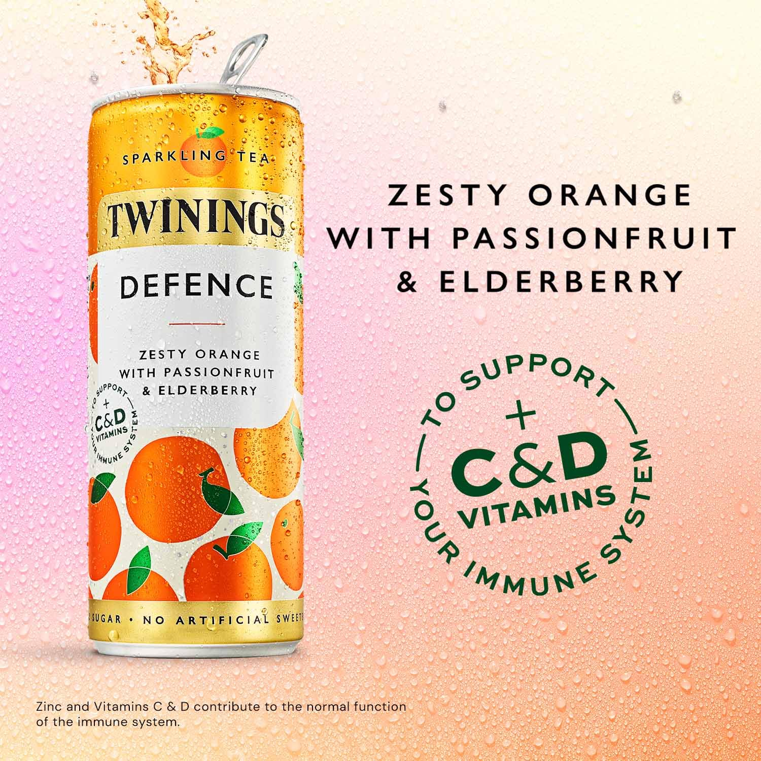 Twinings Defence Orange & Passionfruit Sparkling Tea - 4 x 250ml Cans | Low Calorie, No Added Sugar 2