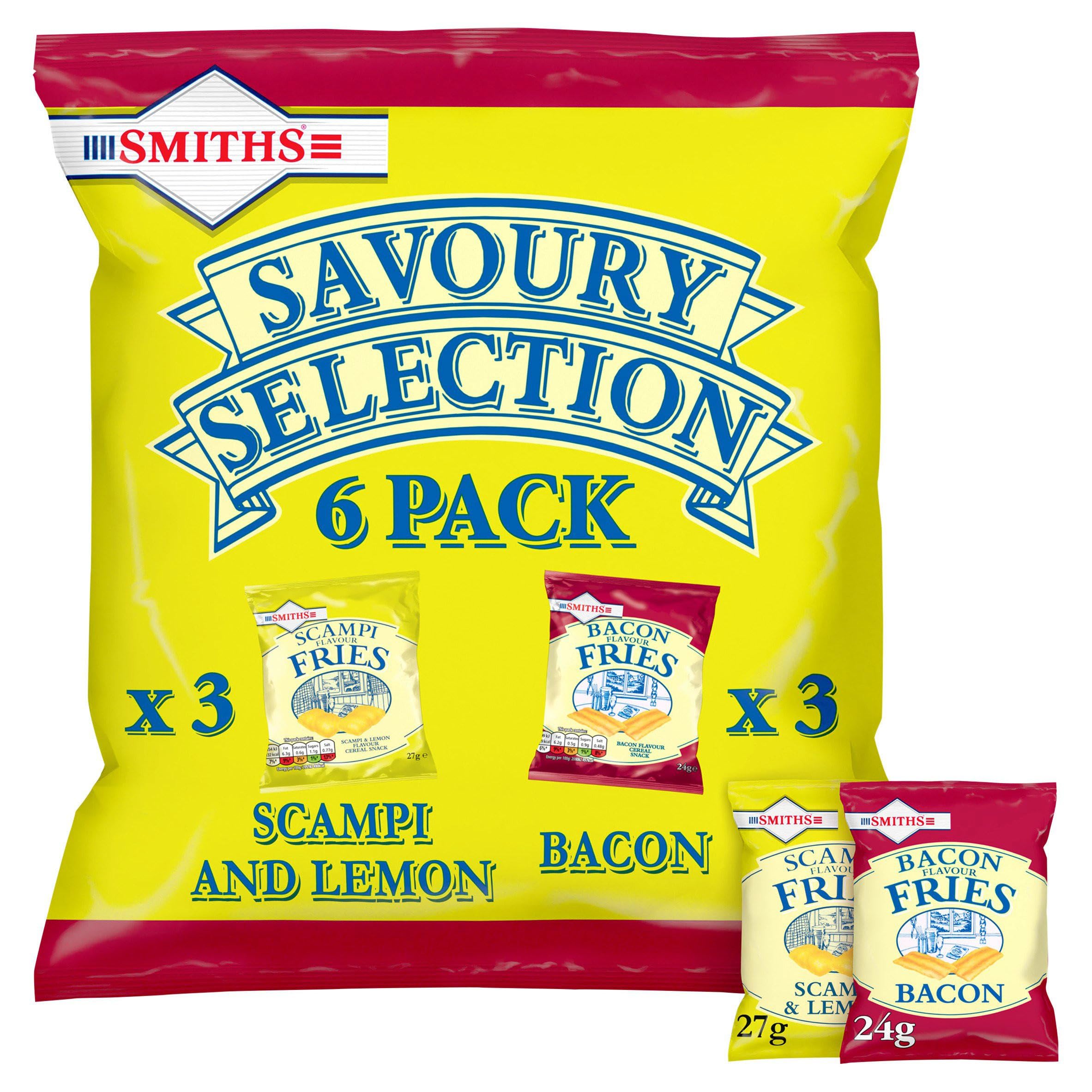 Smiths Savoury Selection 6 Pack - Scampi & Lemon and Bacon Flavour Cereal Snacks