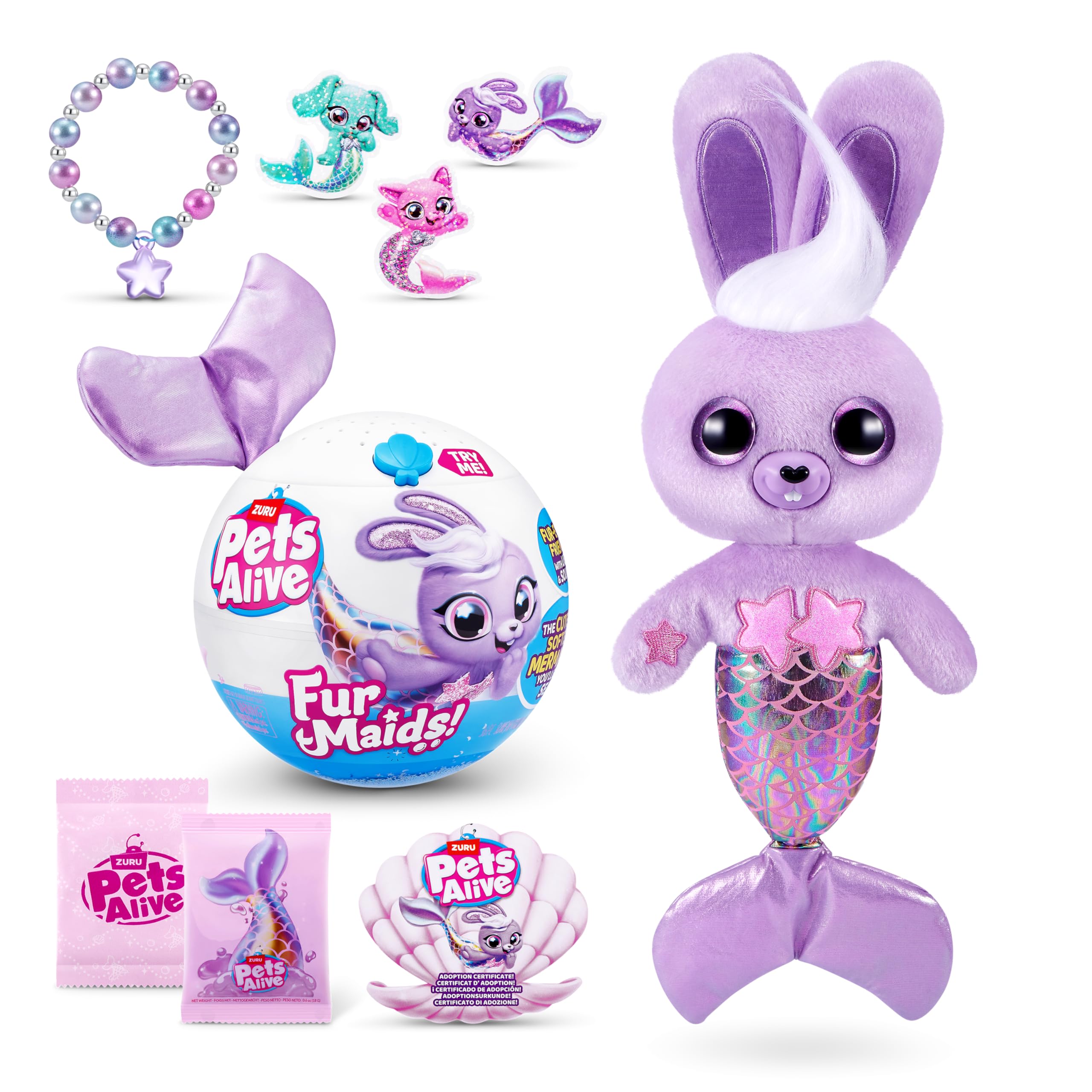 Pets Alive Furmaids by ZURU - Purple Bunny Mermaid Plush with Lights, Sounds & Interactive Play for Girls