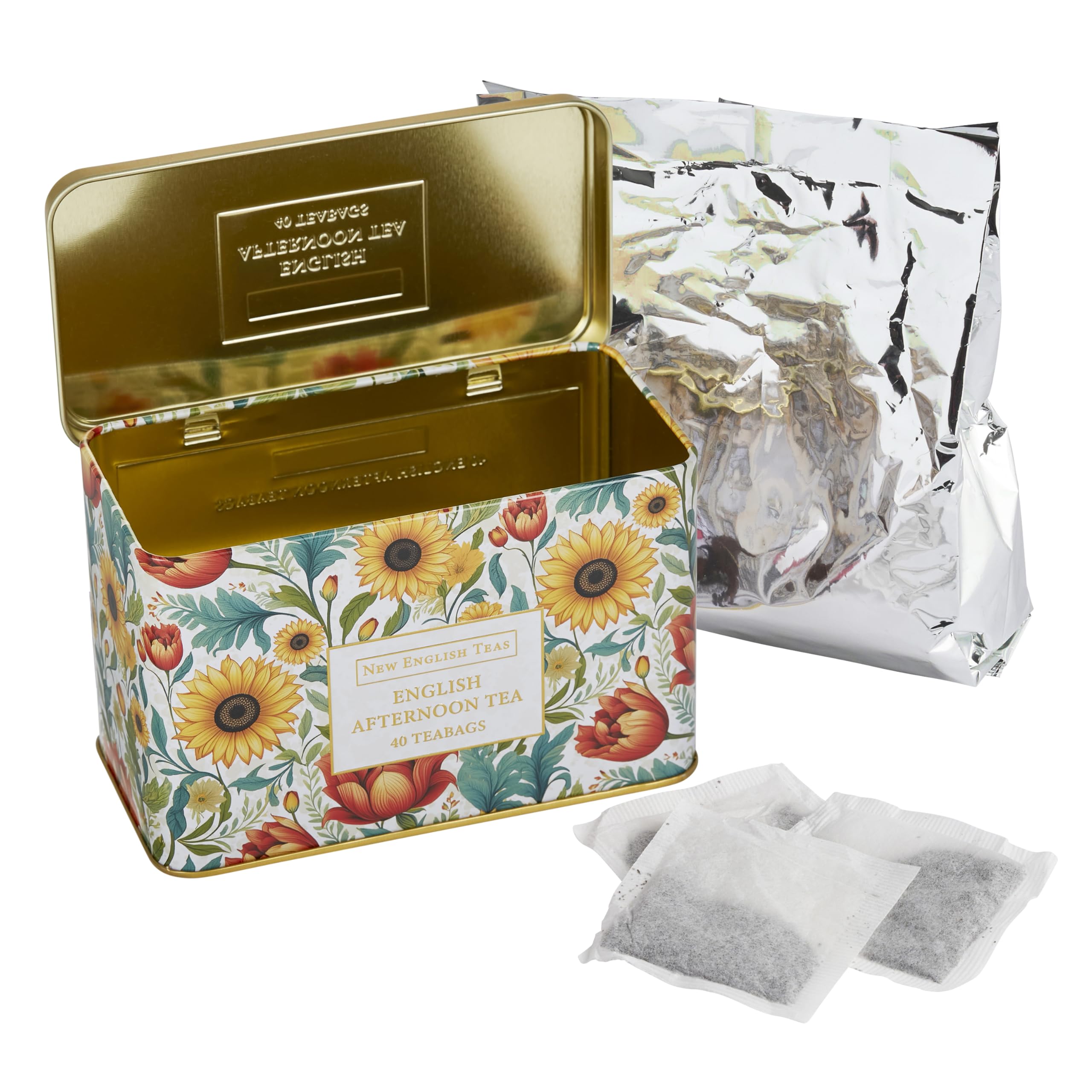 New English Teas - Victorian Sunflower Tea Tin with 40 English Afternoon Teabags 12