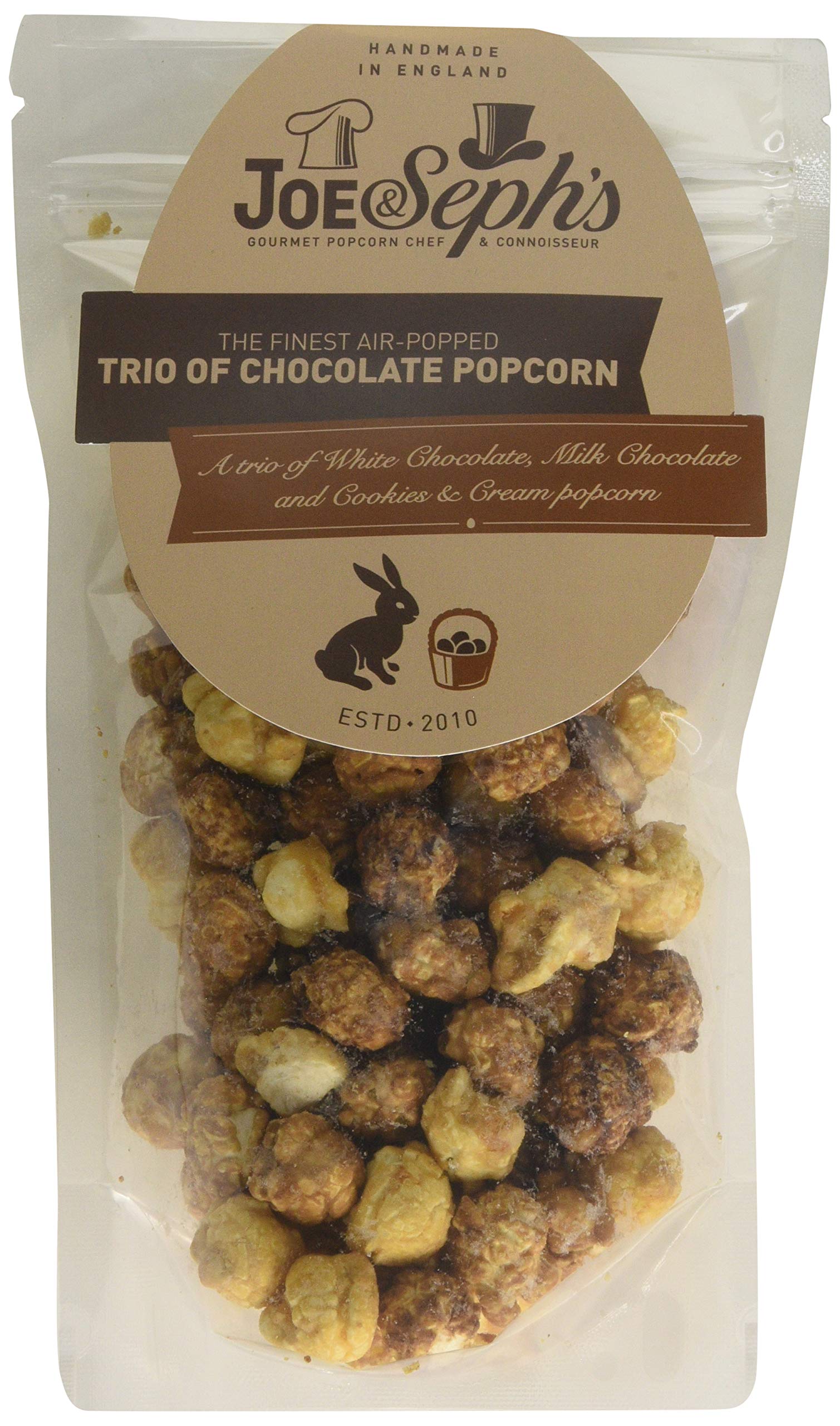 Joe & Seph's Trio of Chocolate Popcorn Pouch (80g) - White, Milk & Cookies and Cream Flavours