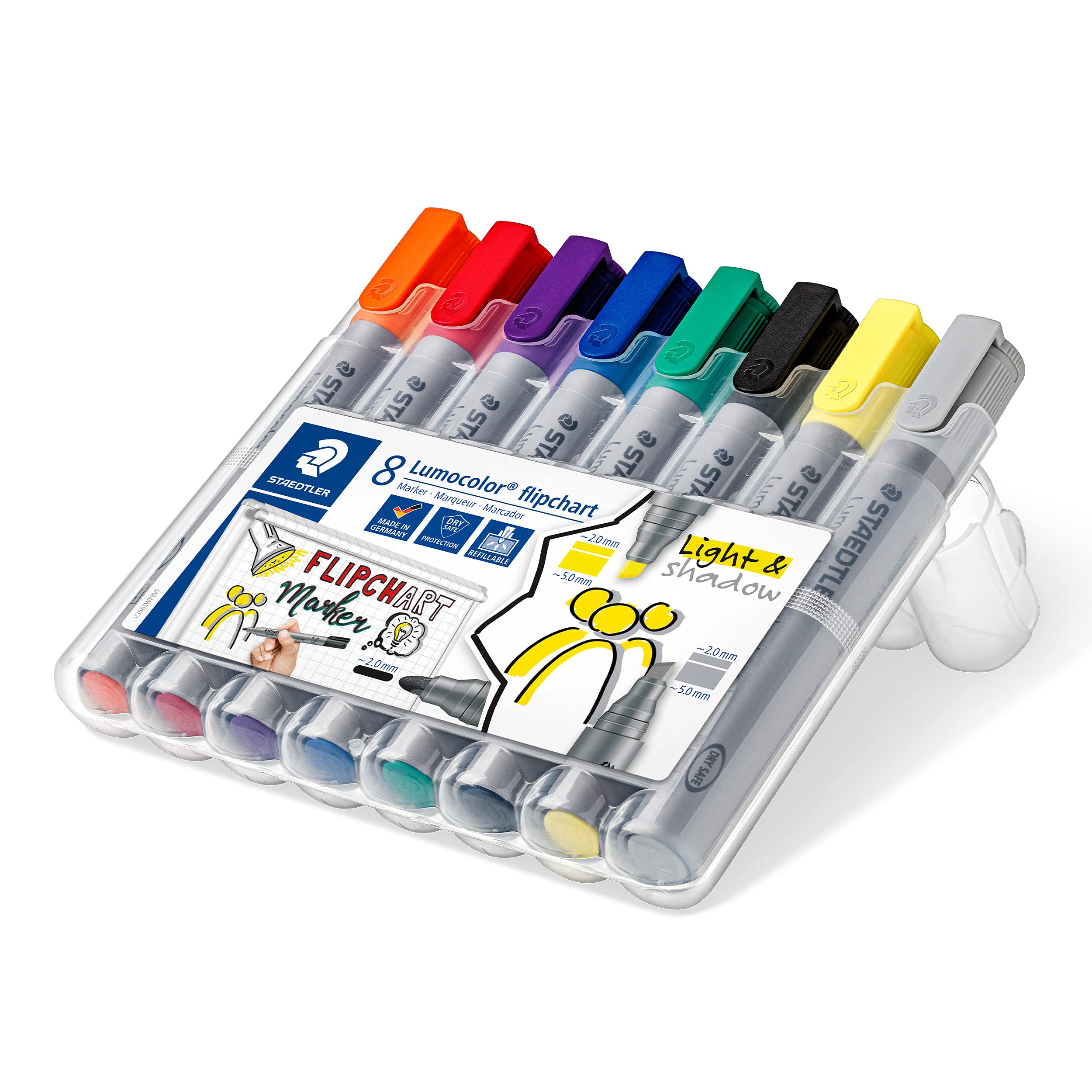 STAEDTLER Lumocolor Flipchart Markers 356 SWP8 - Assorted Colours, Bullet Tip, Pack of 8