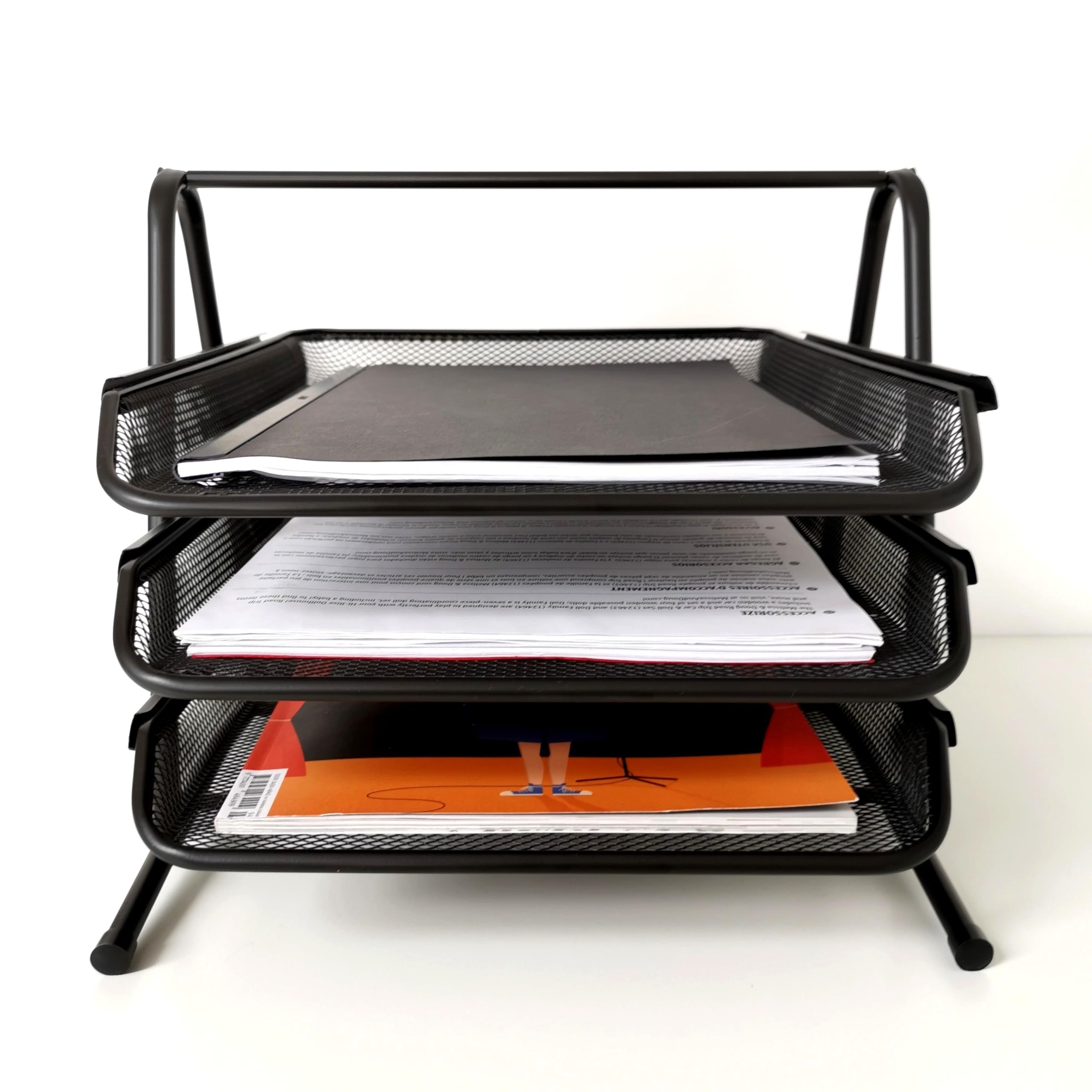 D.RECT 7610 Letter Tray - 3 Tiers Metal Mesh Organizer | A4 Size | Rust Resistant