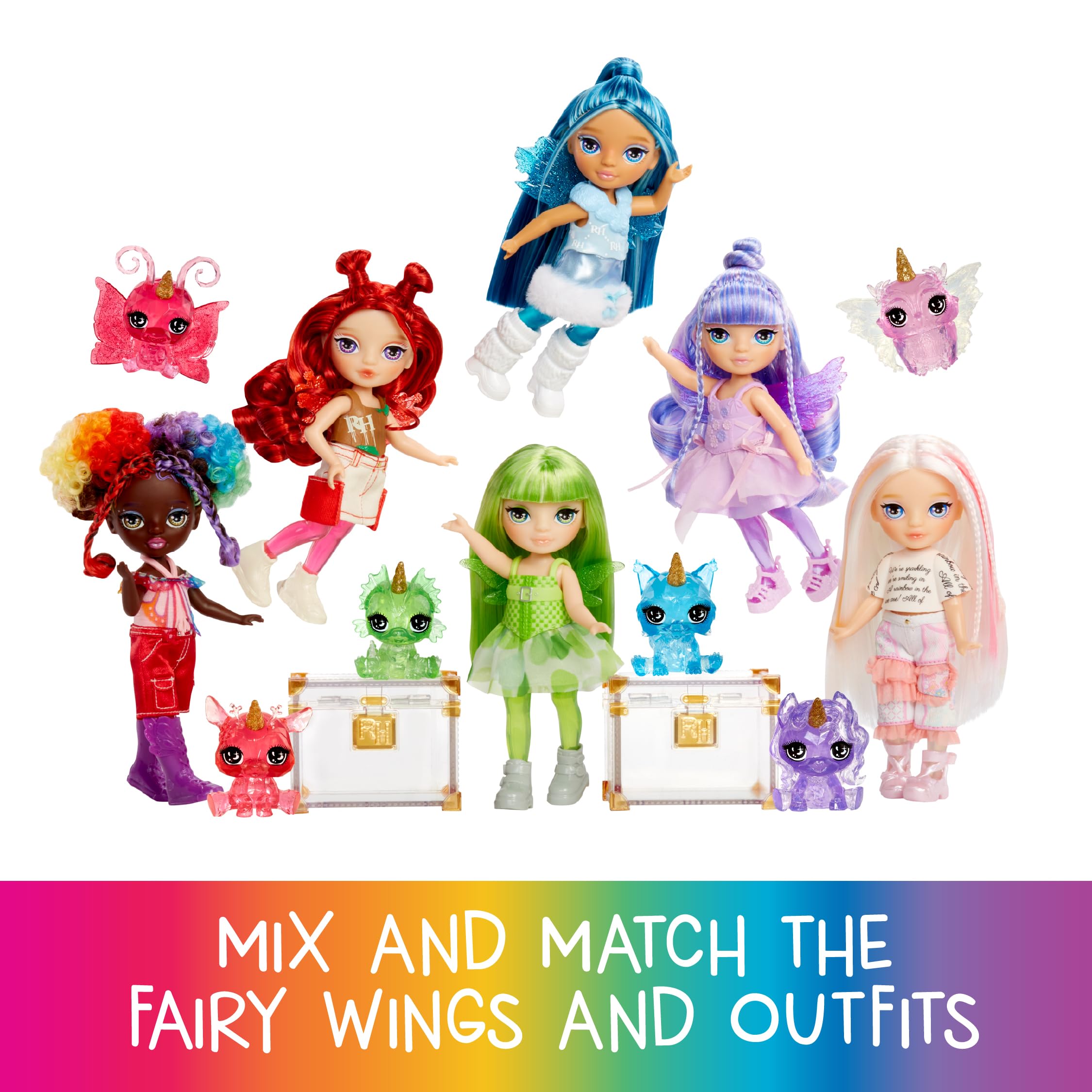 Rainbow High Littles Rainbow Fantasy Fairies & Pet - Opal - 14cm Posable Fairy Doll with Interchangeable Wings, Magical Owl Pet, for Kids 4+ 6
