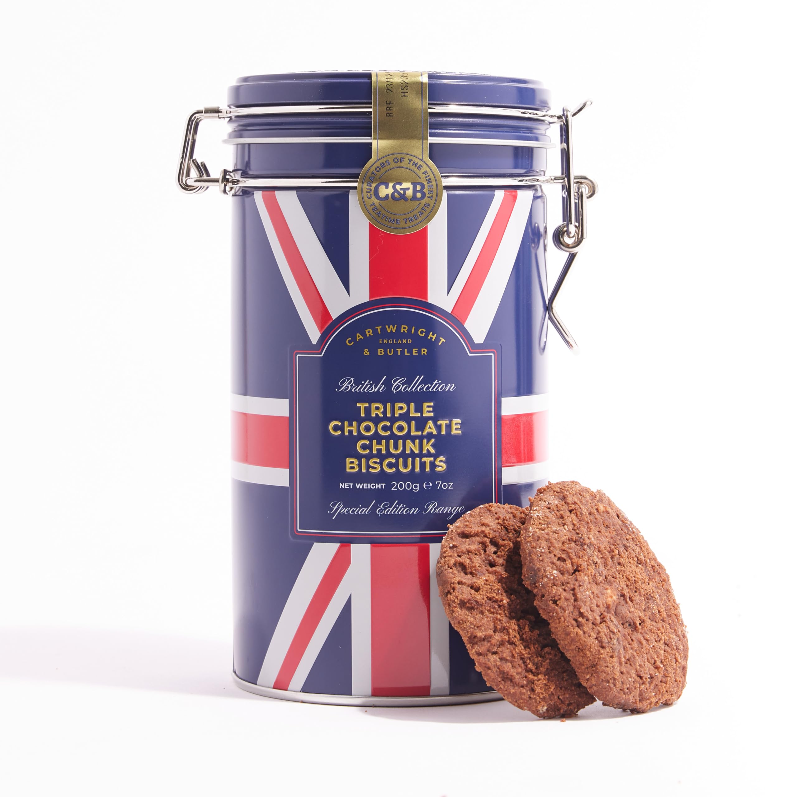 Cartwright & Butler Triple Chocolate Chunk Biscuits - 200 gram Tin | Contains White, Milk & Dark Chocolate