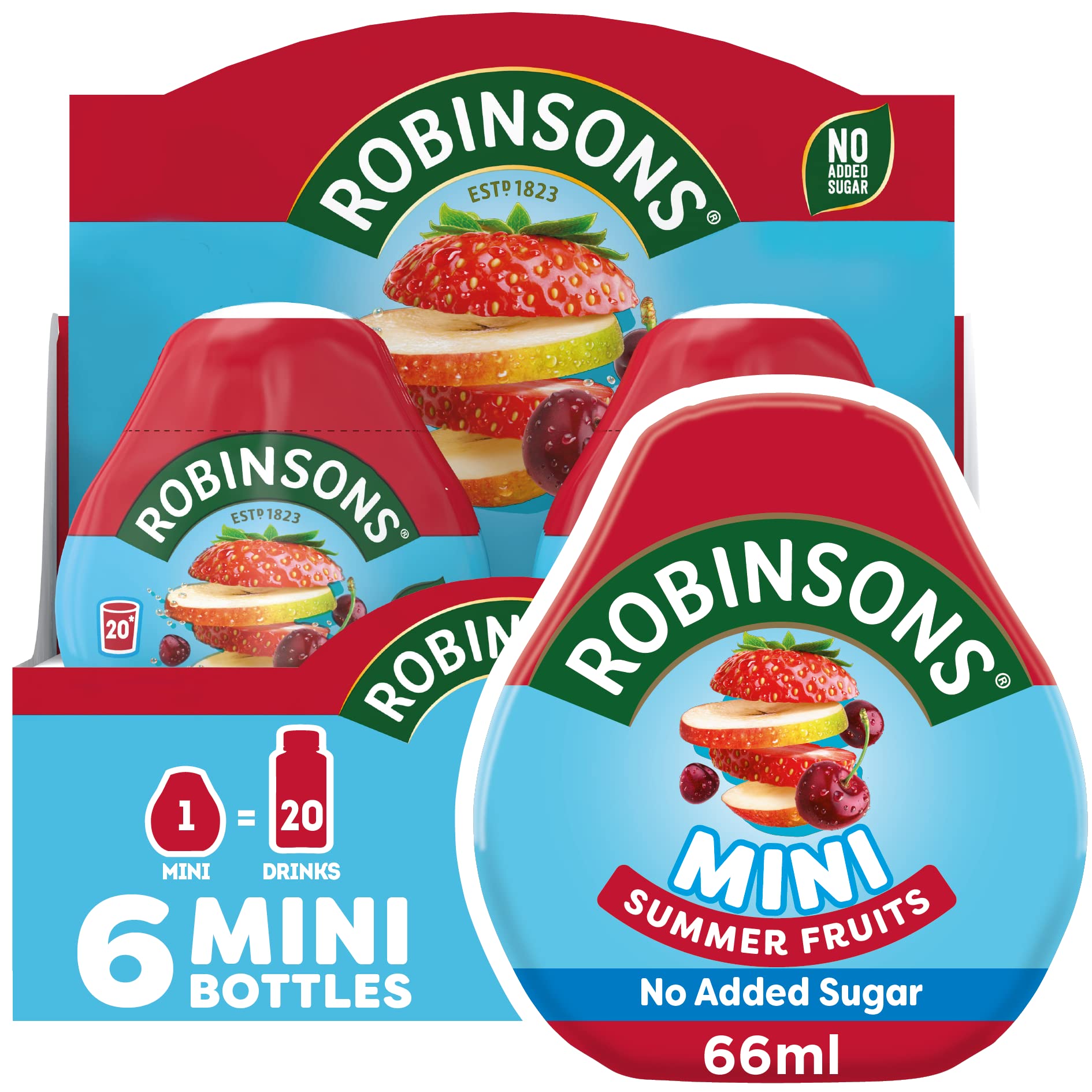 Robinsons Mini Summer Fruits Concentrate - No Added Sugar, Low Calorie | Makes 20 Drinks