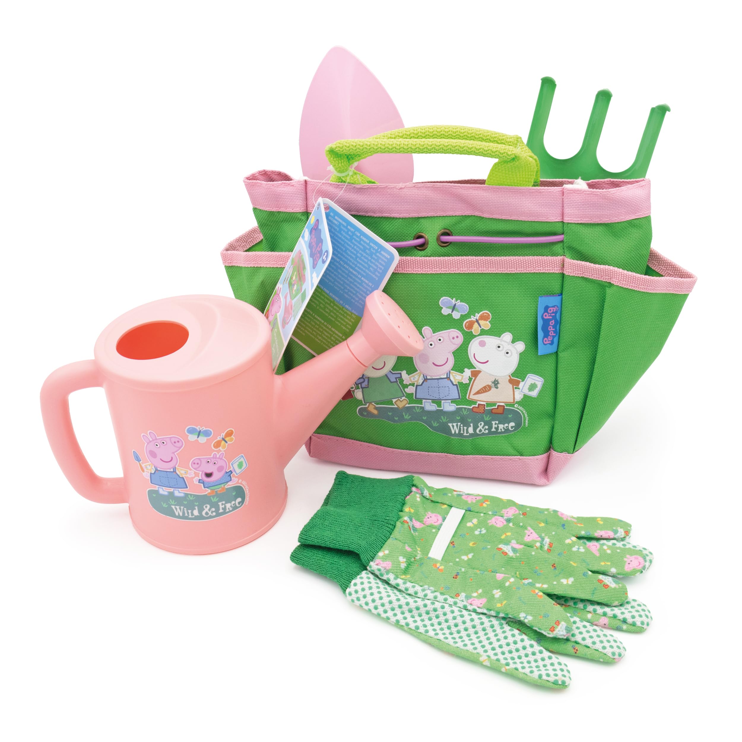 Robert Frederick Peppa Pig Children’s Gardening Set - 5-Piece Tool Set with Carry Bag | Green and Pink