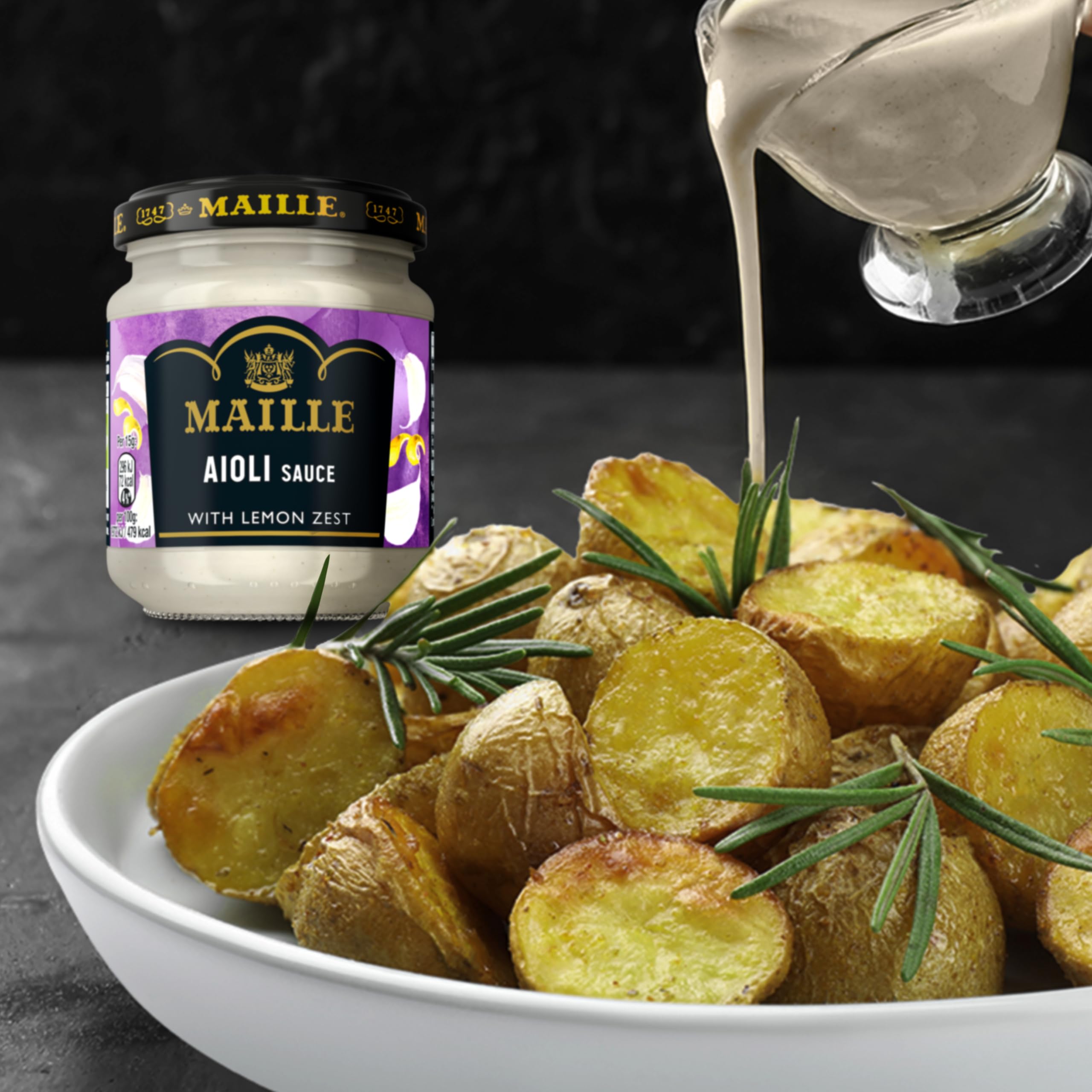 Maille Aioli Sauce mit Knoblauch, Zitronenschale &amp; schwarzem Pfeffer - Dip &amp; Kochsauce