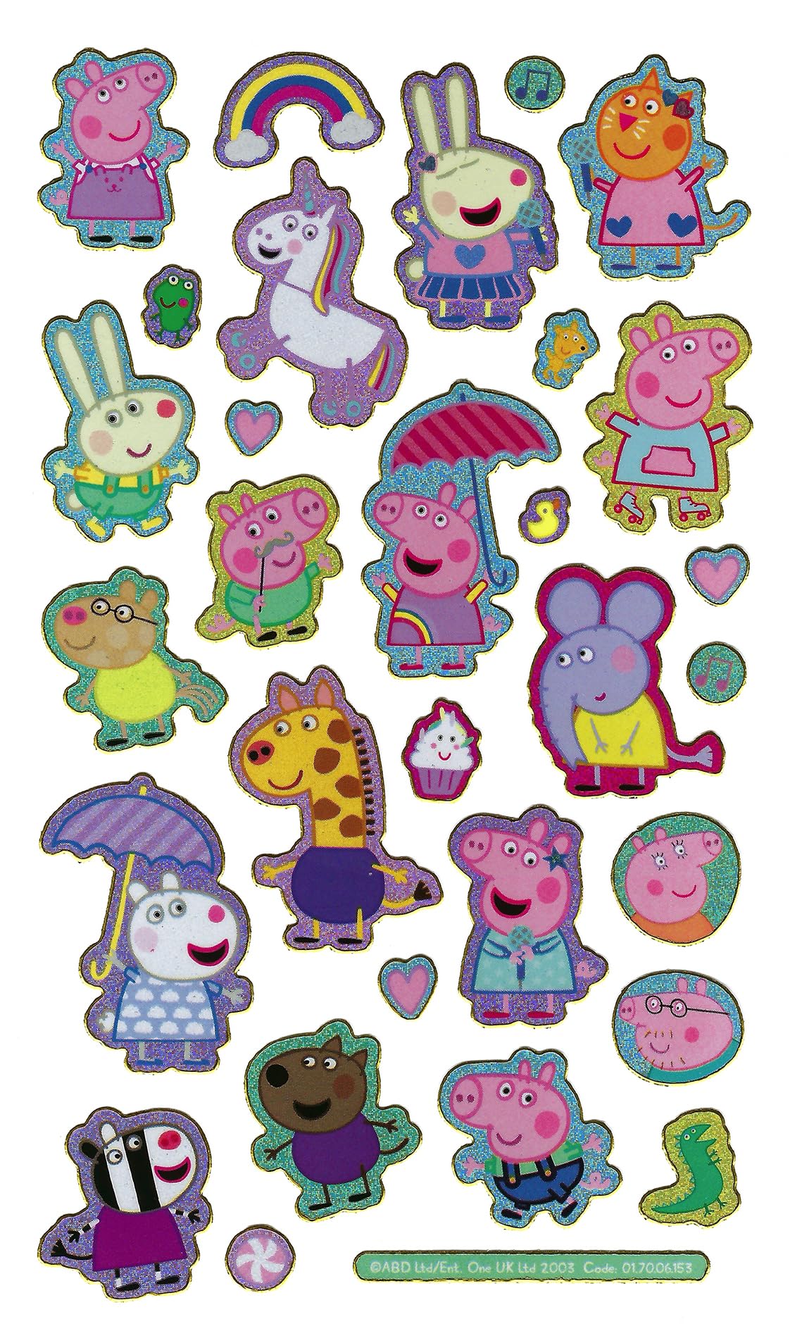 Paper Projects Peppa Pig Pink Sparkly Reusable Stickers - Foil Finish | 19.5cm x 9.5cm Sheet