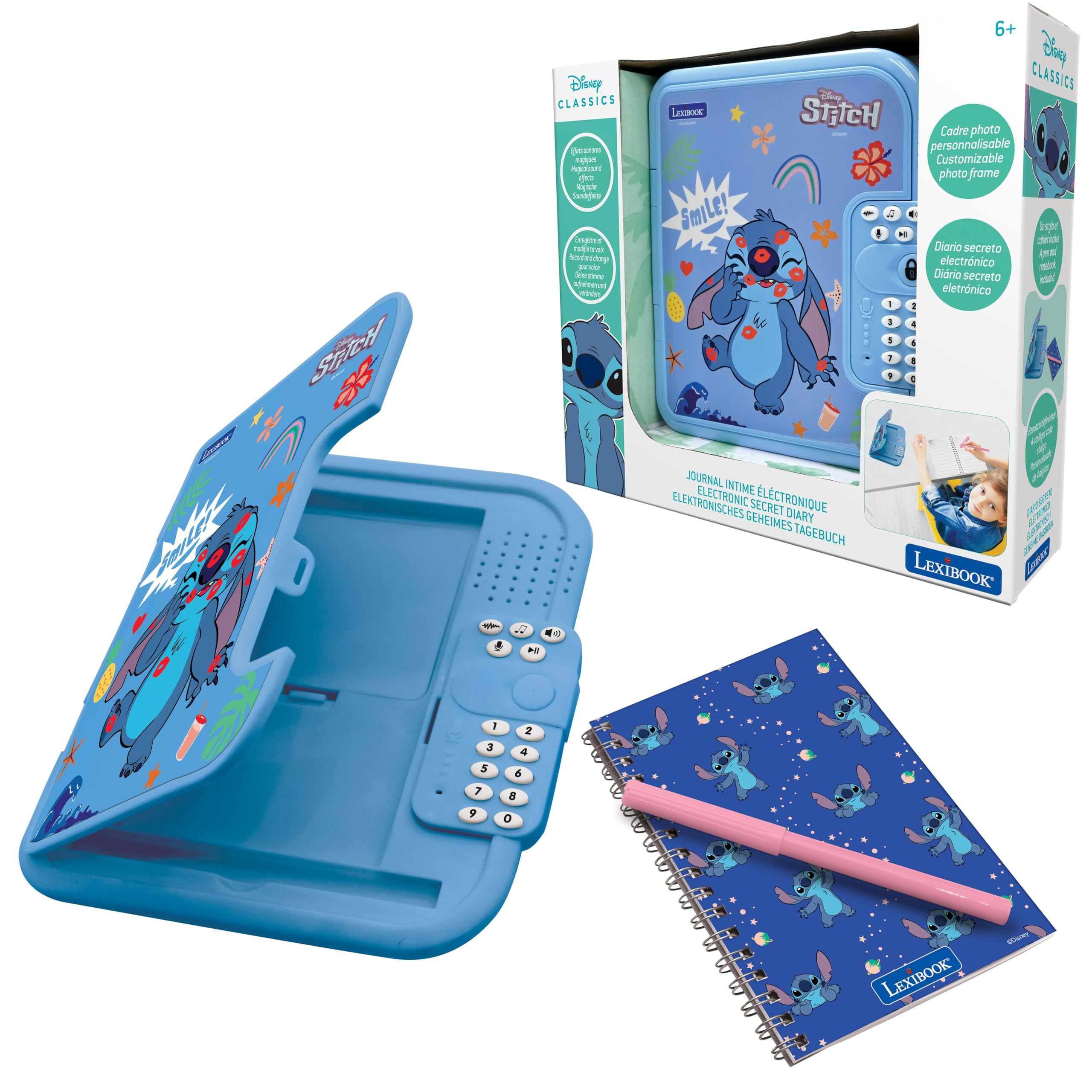 Lexibook Disney Stitch Electronic Secret Diary - Password Protected with Pen, Voice Recorder & Sound Effects, Blue 1