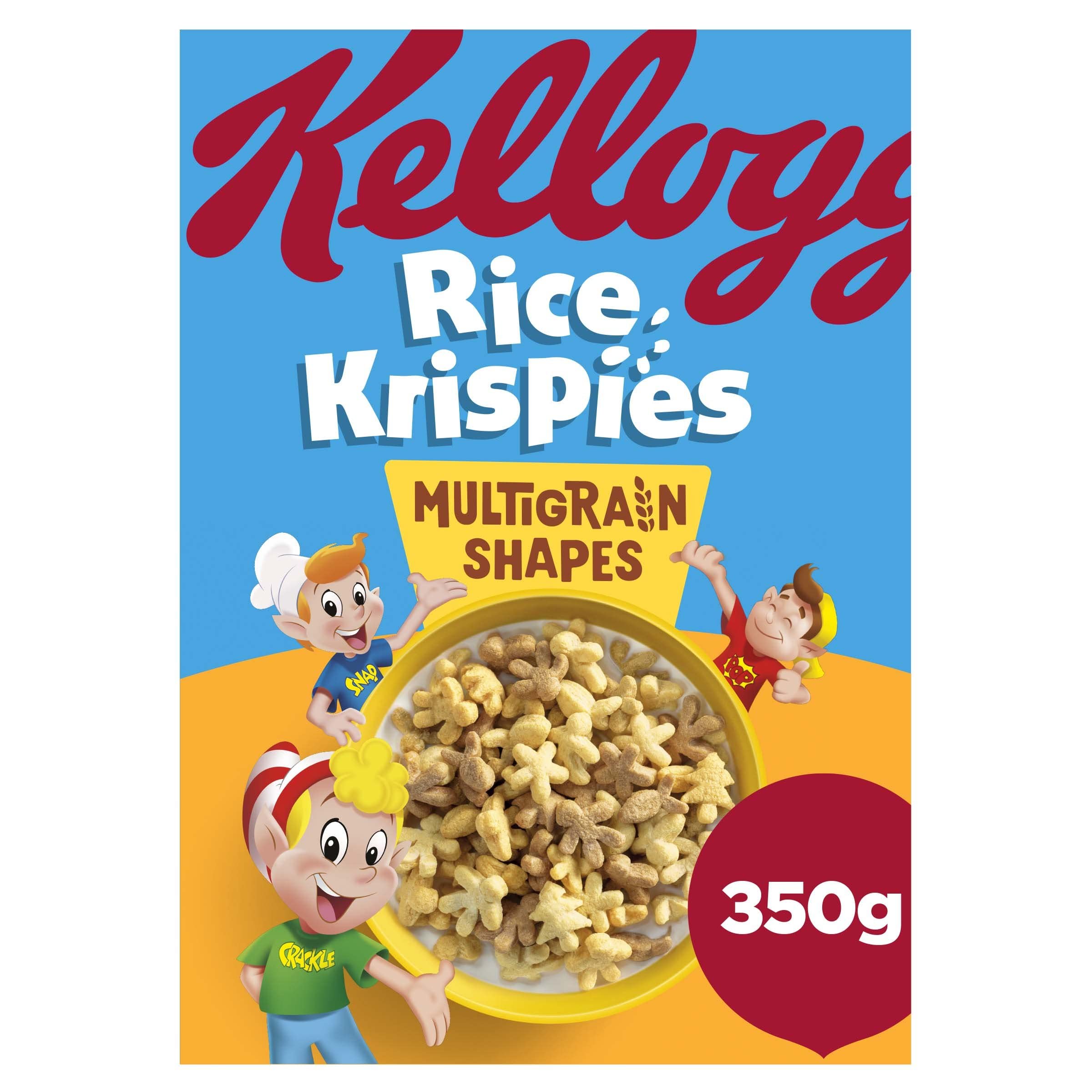 Kellogg's Rice Krispies Multigrain Shapes Cereal - High in Fibre, Sweetened Rice & Oat Shapes | 350g