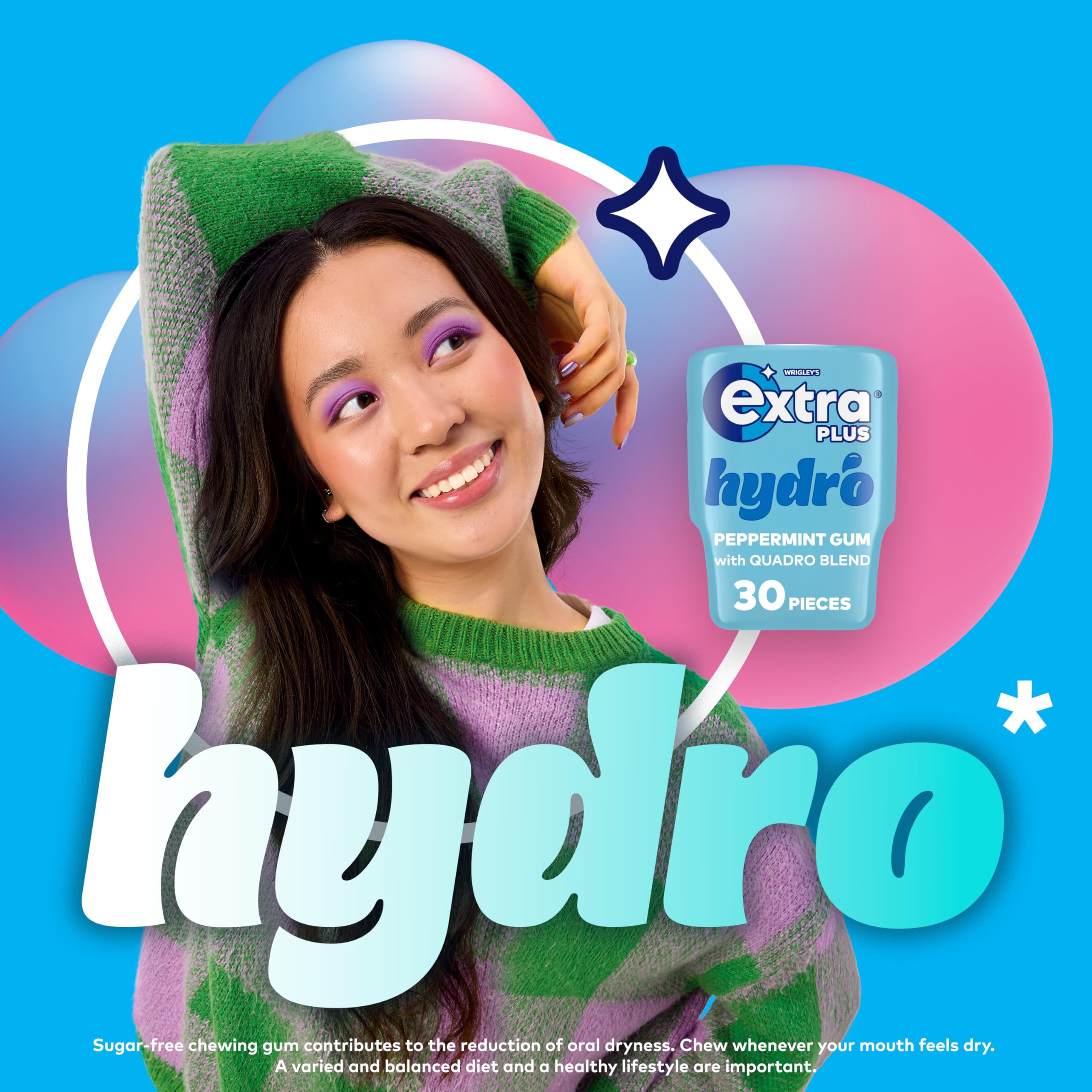 Extra Plus Hydro Spearmint Sugar Free Chewing Gum Bottle, 30 Pieces 4
