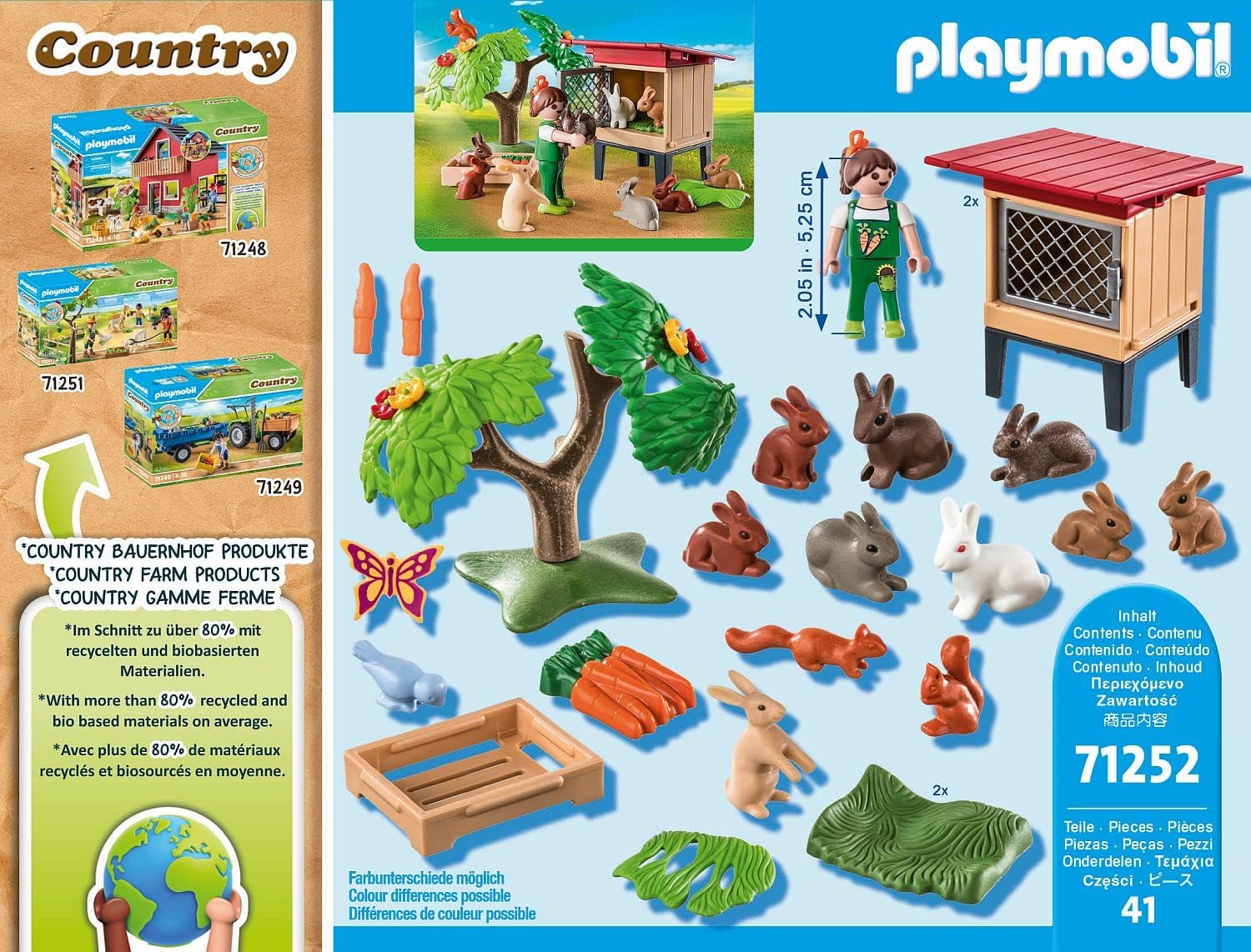 Playmobil 71252 Rabbit Hutch Playset - Sustainable Farm Animals for Kids 4+ 5