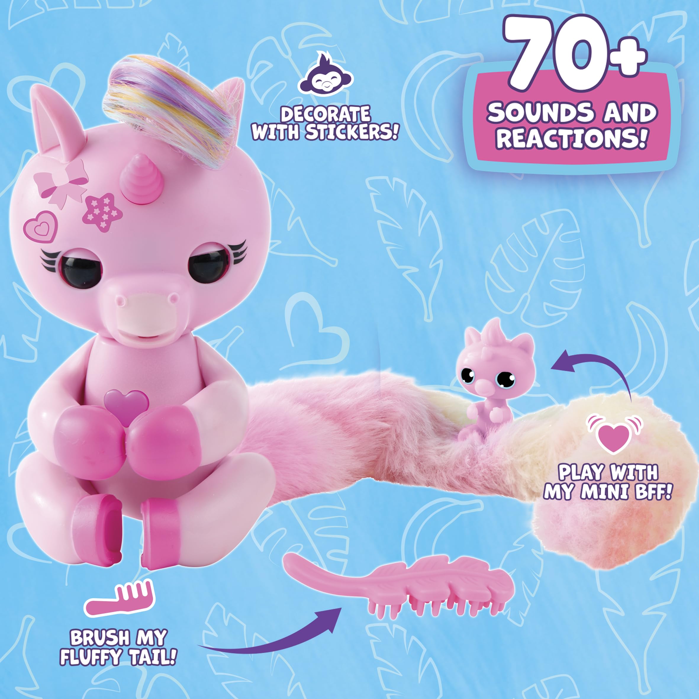 Fingerlings Snuggle Tails - Interactive Pink Unicorn (Evie) with Soft Tail & Brush, Ages 5+ 6