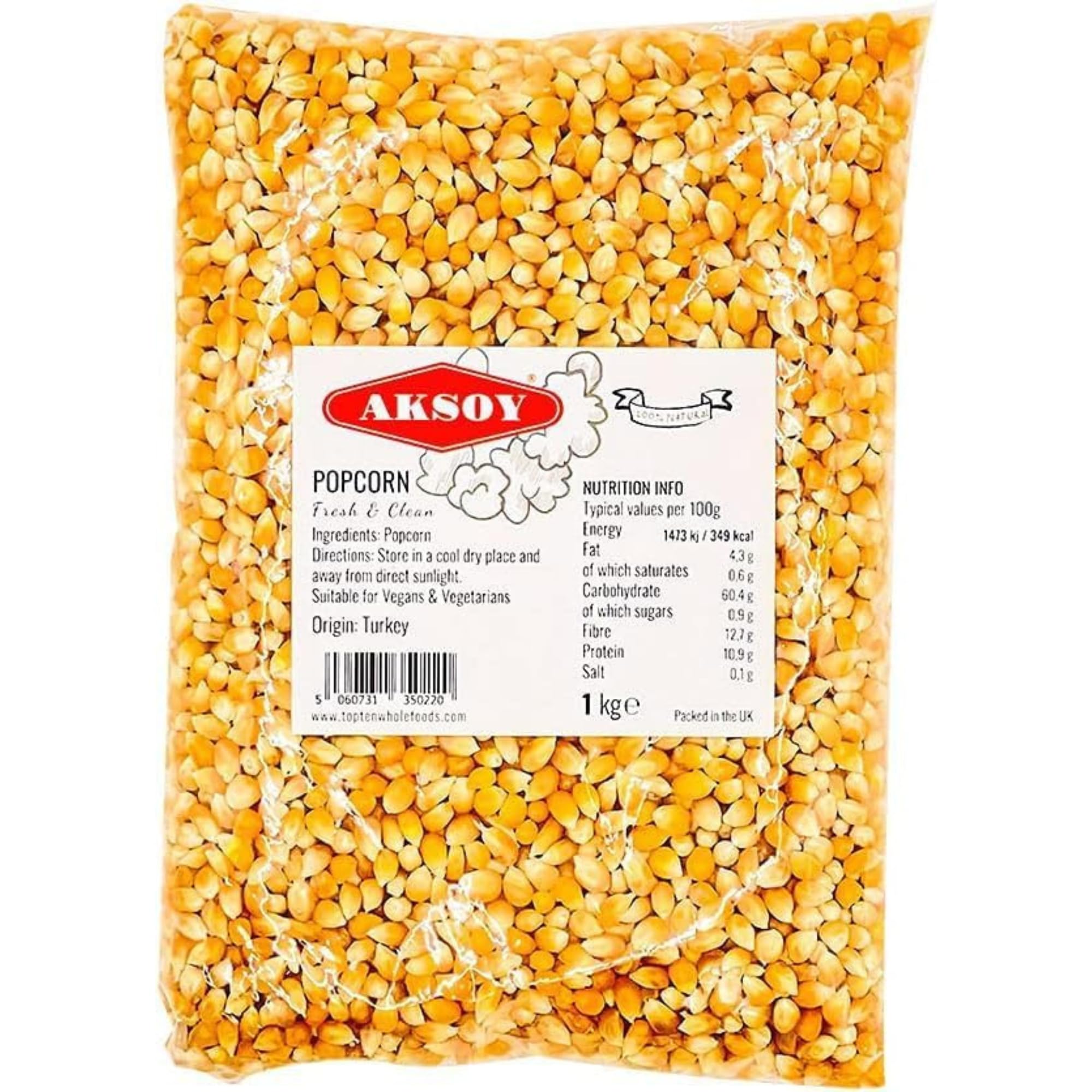 AKSOY Popping Corn Kernels - 1KG | Gourmet White Popcorn for Stovetop, Air Popper & Microwave