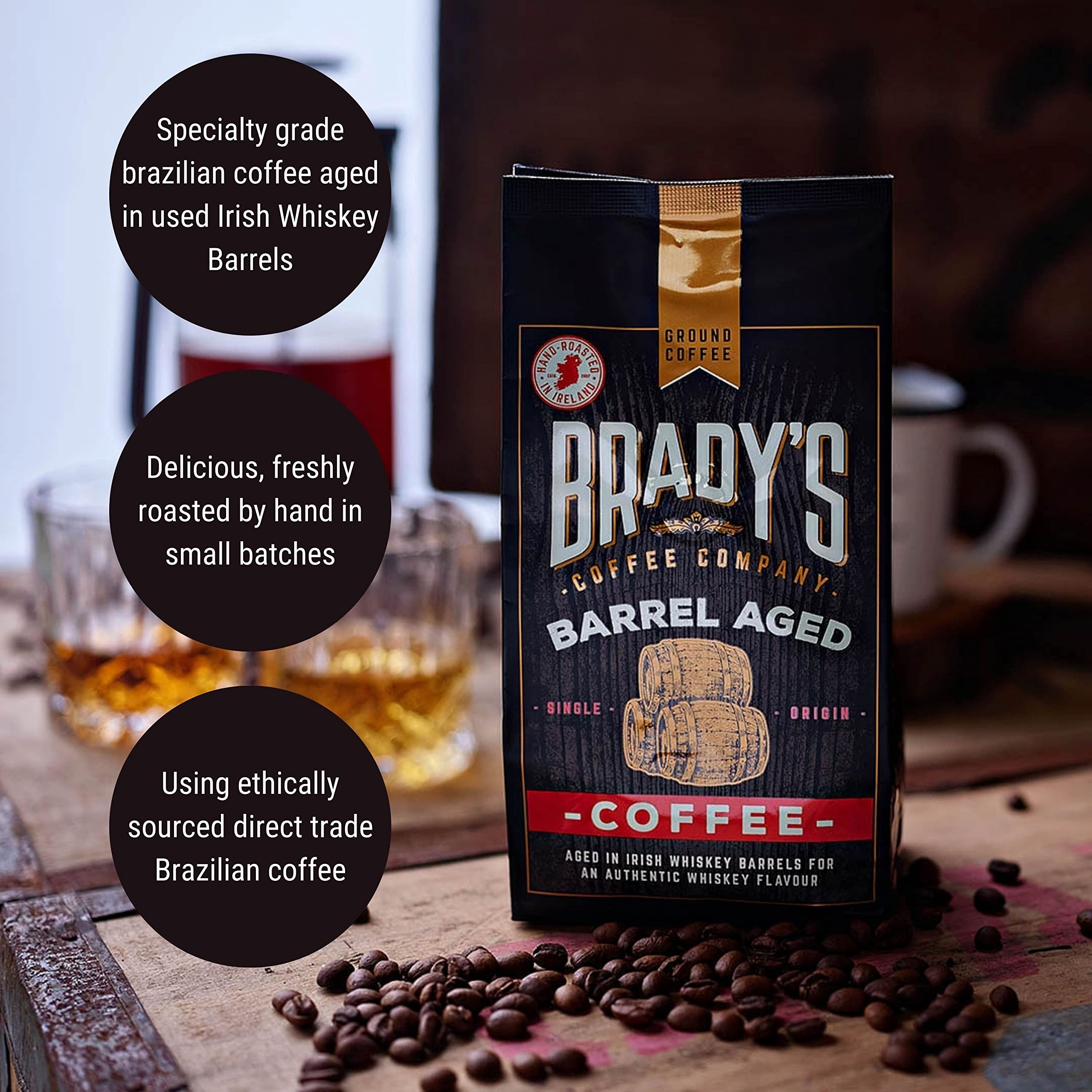 Brady's Irish Barrel Aged Ground Coffee - 100% Arabica Medium Roast - 227g 12