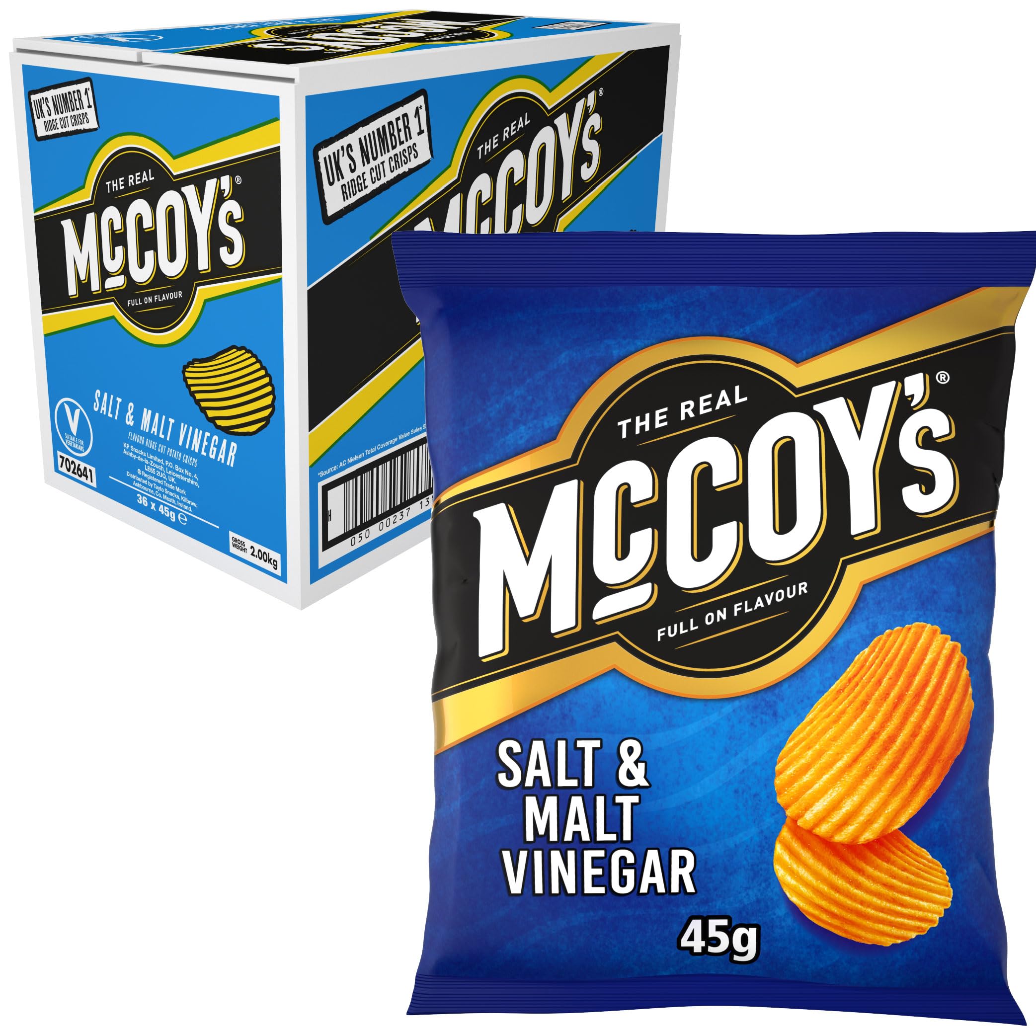 McCoys Salt & Malt Vinegar Grab Bag Crisps 45g (Multipack of 36) - Ridges Range
