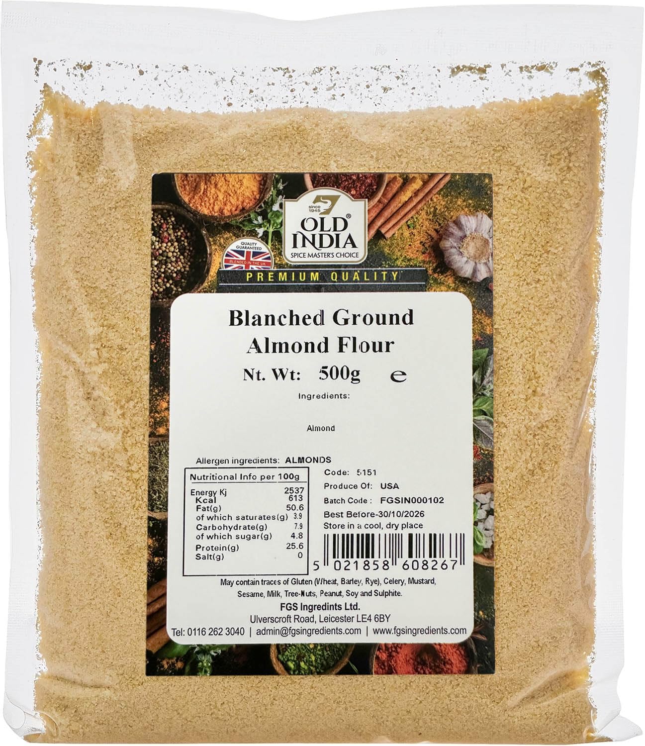 Old India Blanched Ground Almond Flour 500g