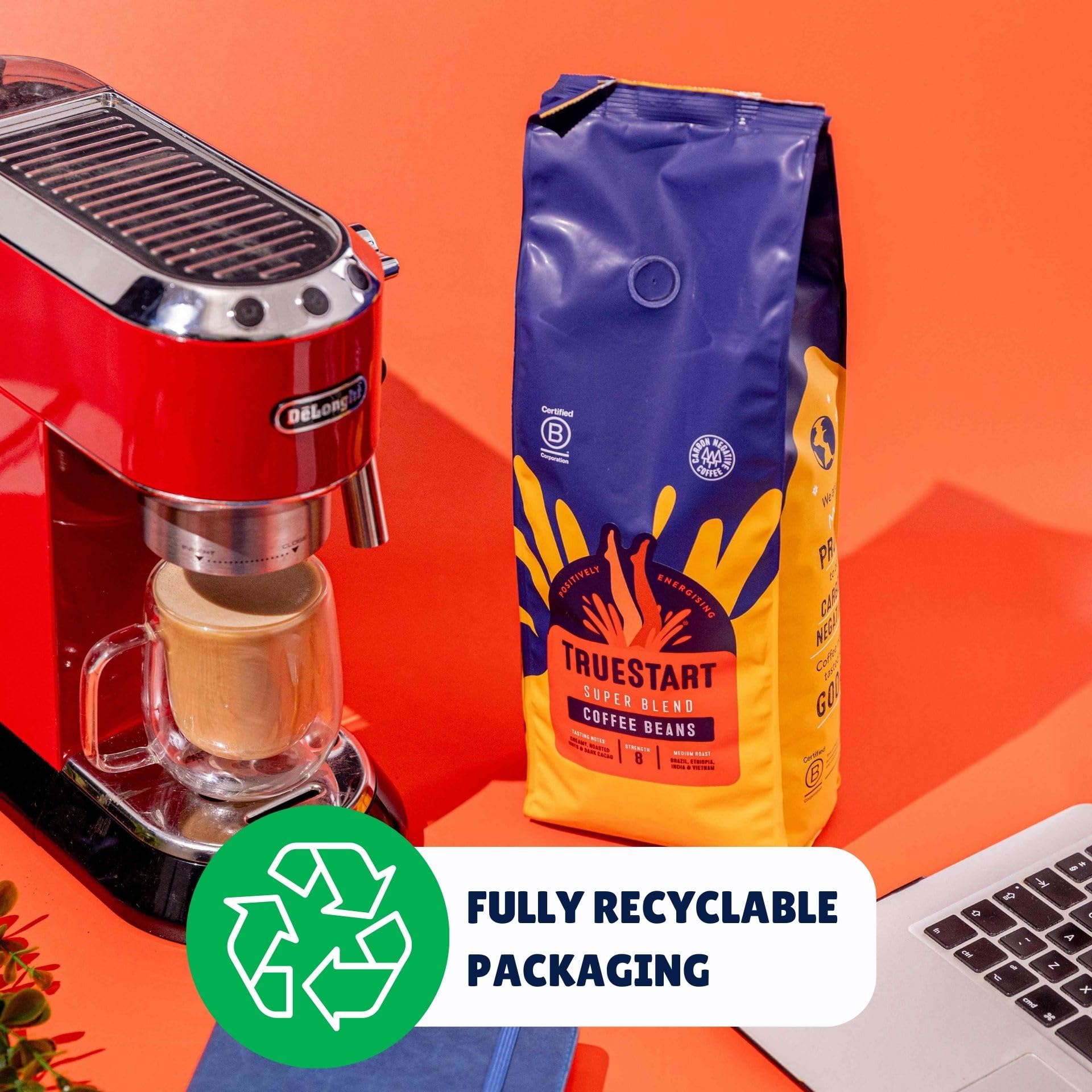 TrueStart Coffee Beans Super Blend Strong 1kg – Mycotoxin-Free Medium Roast Arabica, Notes of Roasted Nut & Dark Cocoa, Ideal for Espresso 3