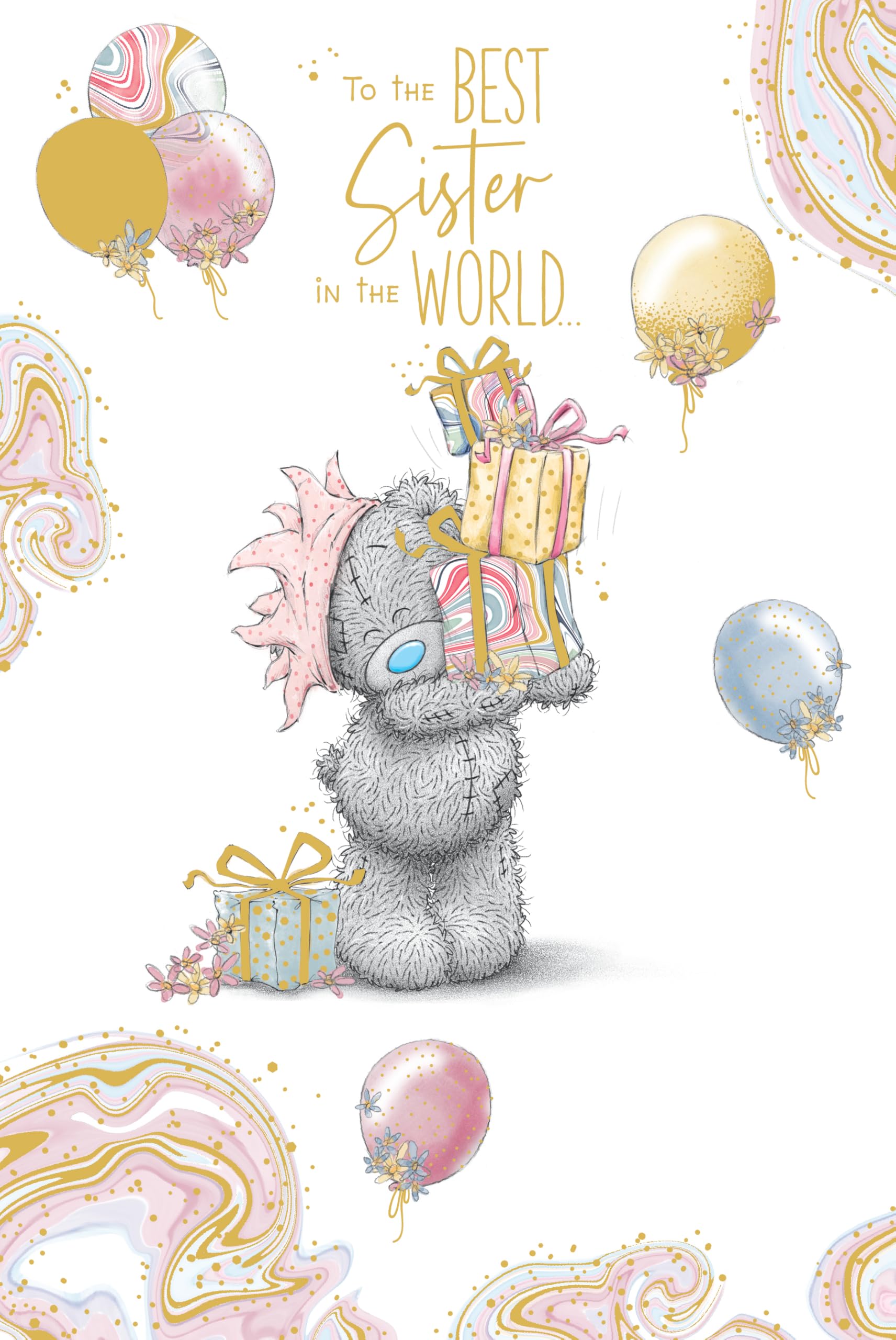Me To You Tatty Teddy Luxury Birthday Card for Sister | Gold Foil Detail | 6 x 9 Inch