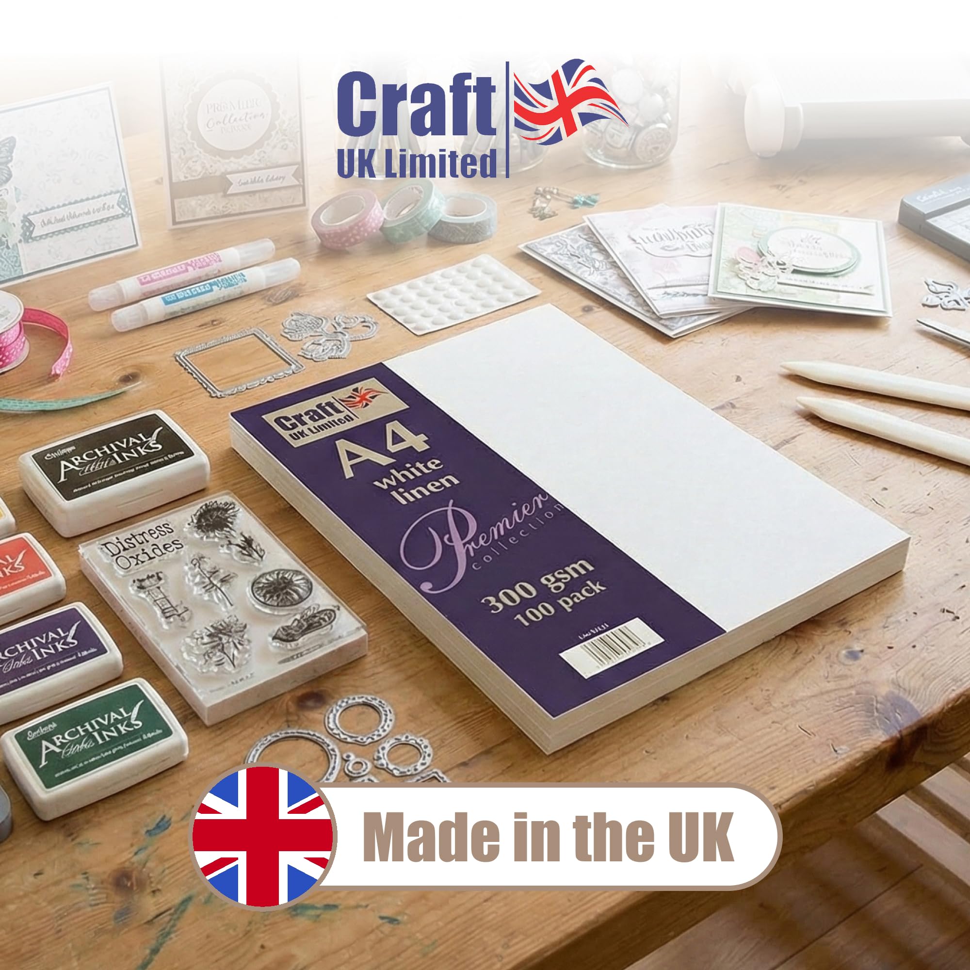 Craft UK W123 White Recycled Linen Card 300 gsm - 100 Sheets A4 2