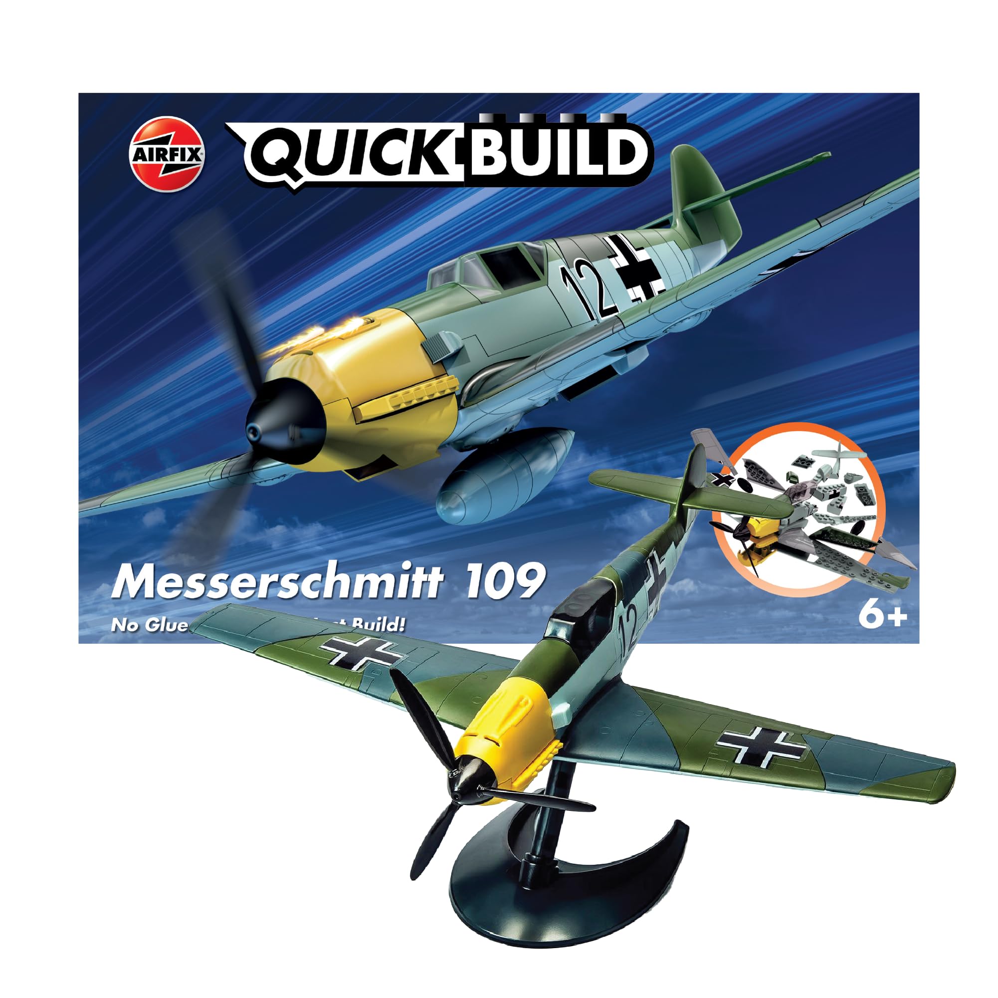 Airfix QUICKBUILD Messerschmitt Bf109 Model Kit - No Glue, No Paint, Snap-Together Aircraft for Kids 5+