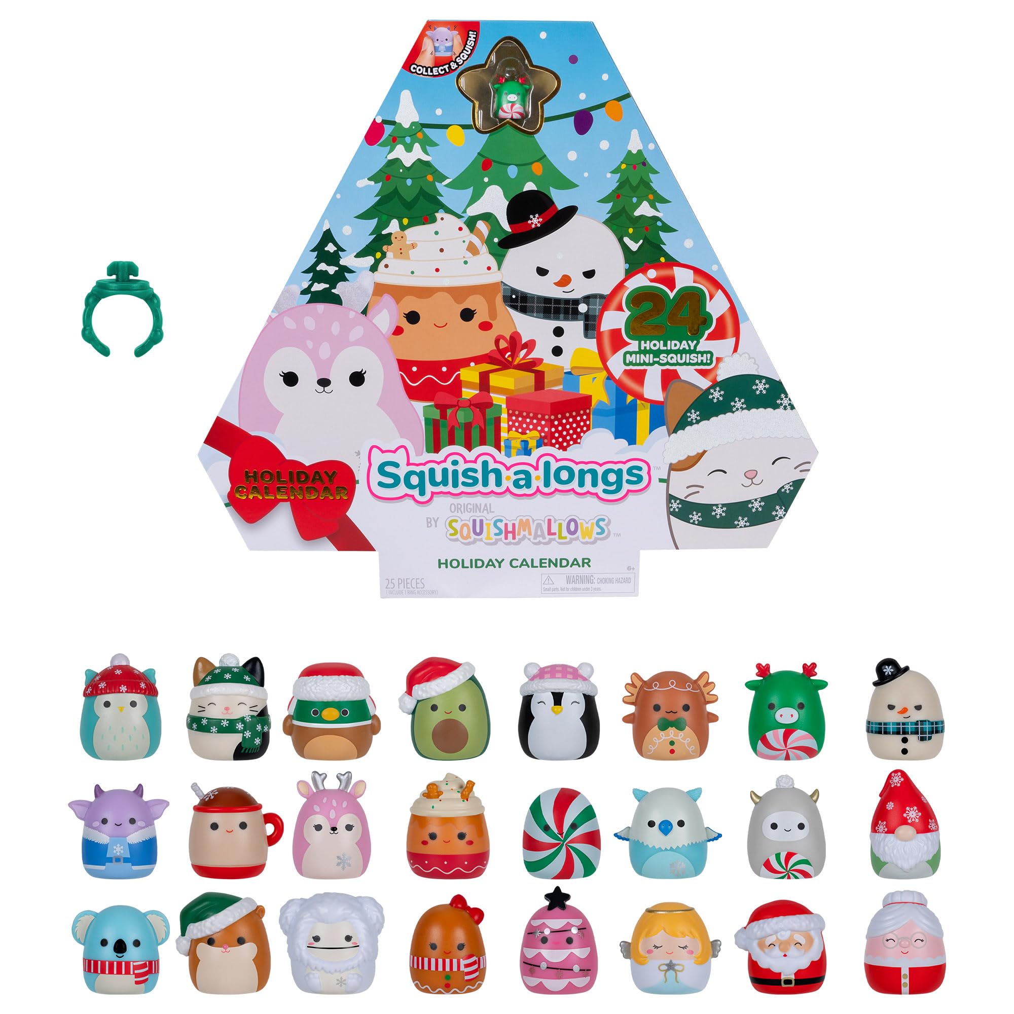 Squish-a-longs Weihnachts-Adventskalender, 24-Tage-Countdown – 24 Mini-Squish-Sammlerstücke mit Ring-Zubehör (Welle 3)