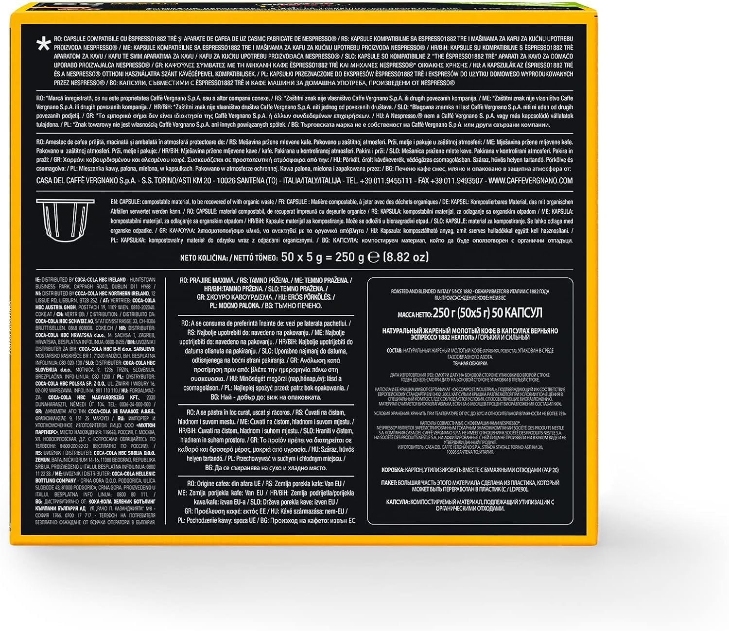Caffè Vergnano 1882 Èspresso1882 Napoli - Compostable Coffee Capsules Compatible with Nespresso & Èspresso1882 TRÈ 7