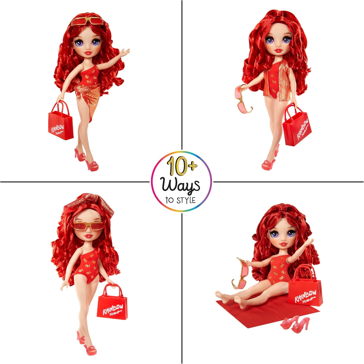 Rainbow High Swim & Style Ruby Doll - 28 cm Fashion Doll with Shimmery Wrap, Red Swimsuit & Accessories 4