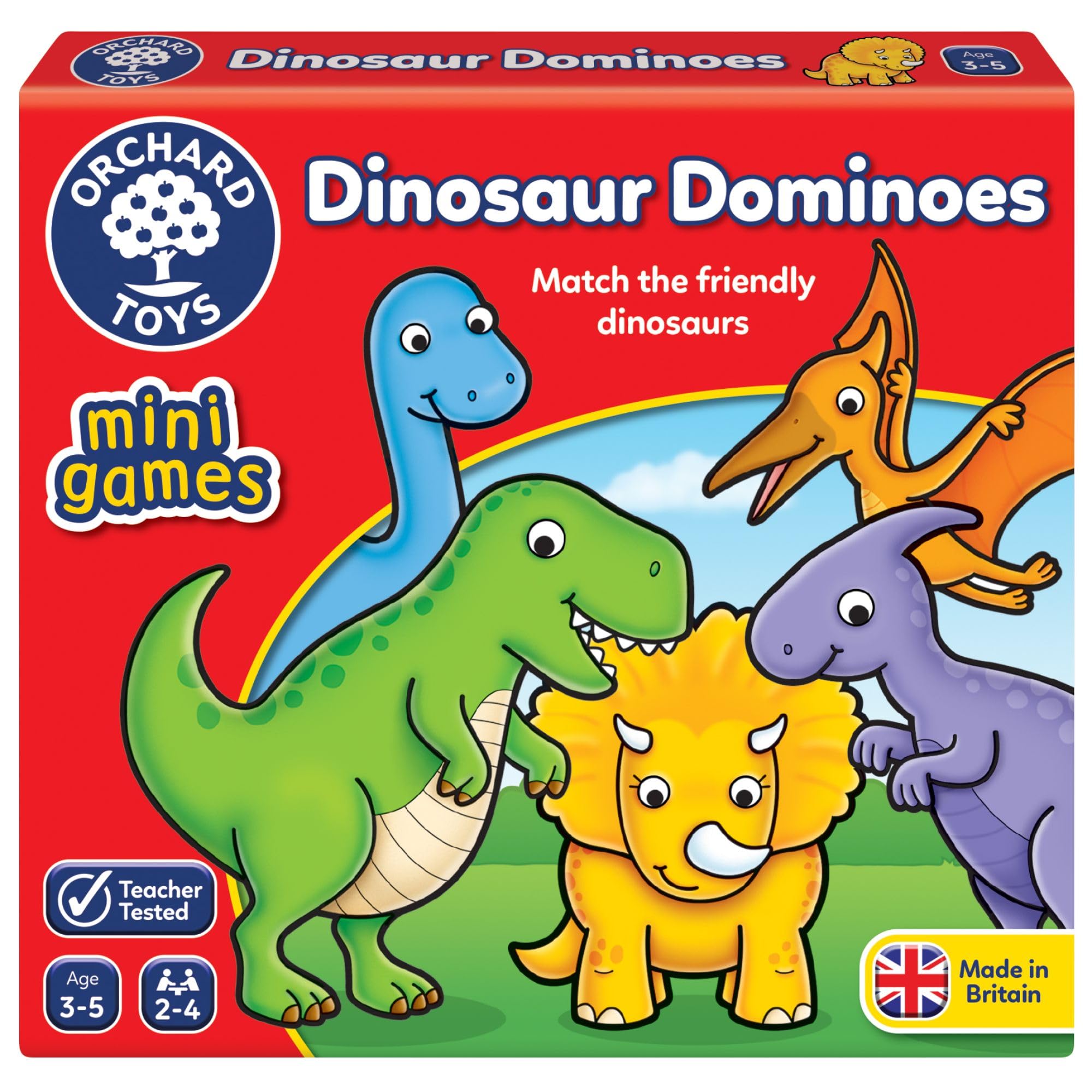 Orchard Toys Dinosaurier-Domino-Minispiel, kompaktes Reise-Domino für Kinder