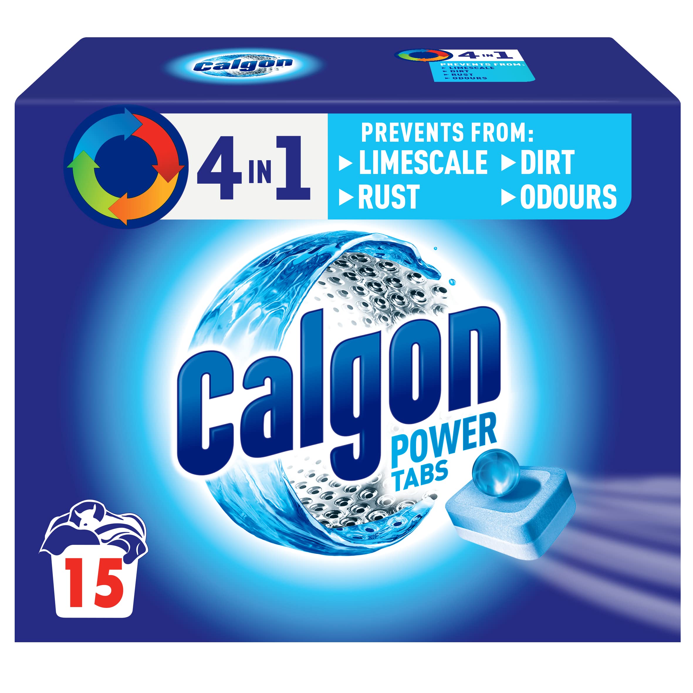 Calgon 4-in-1 Washing Machine Cleaner and Water Softener Tablets - Lemon Scent, 15 Count
