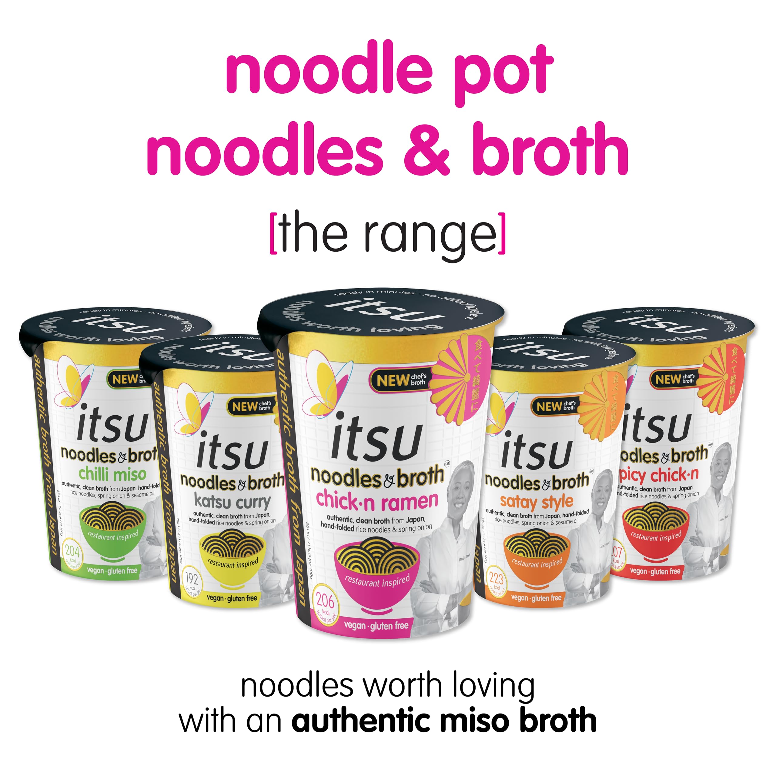 Itsu Satay Style Instant Noodles & Broth Pot 66g - Gluten Free, Vegan, Low Fat - Pack of 6 3