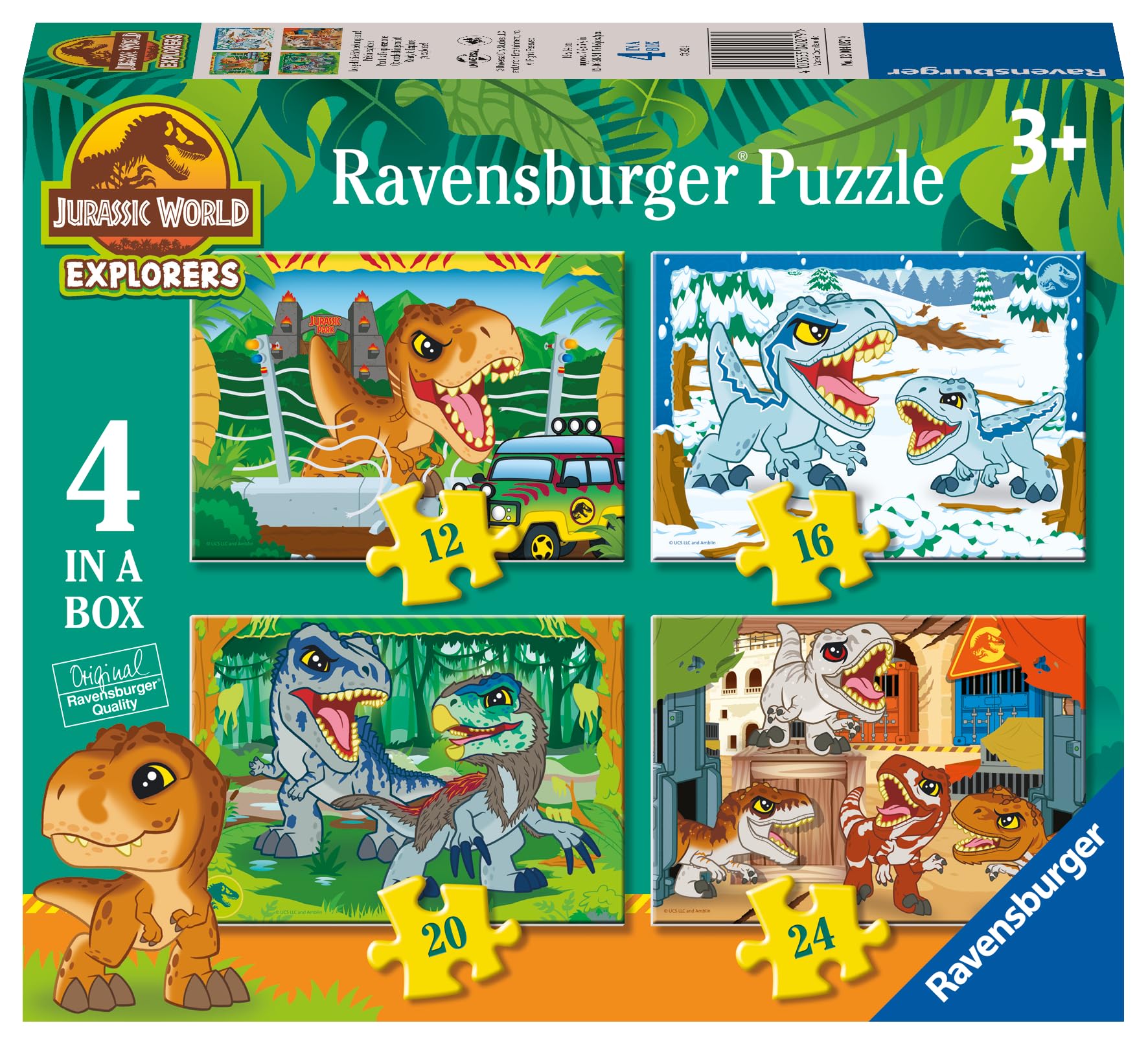 Ravensburger Jurassic World Explorers 4 in a Box Jigsaw Puzzles for Kids Age 3+ | 12, 16, 20, 24 Pieces