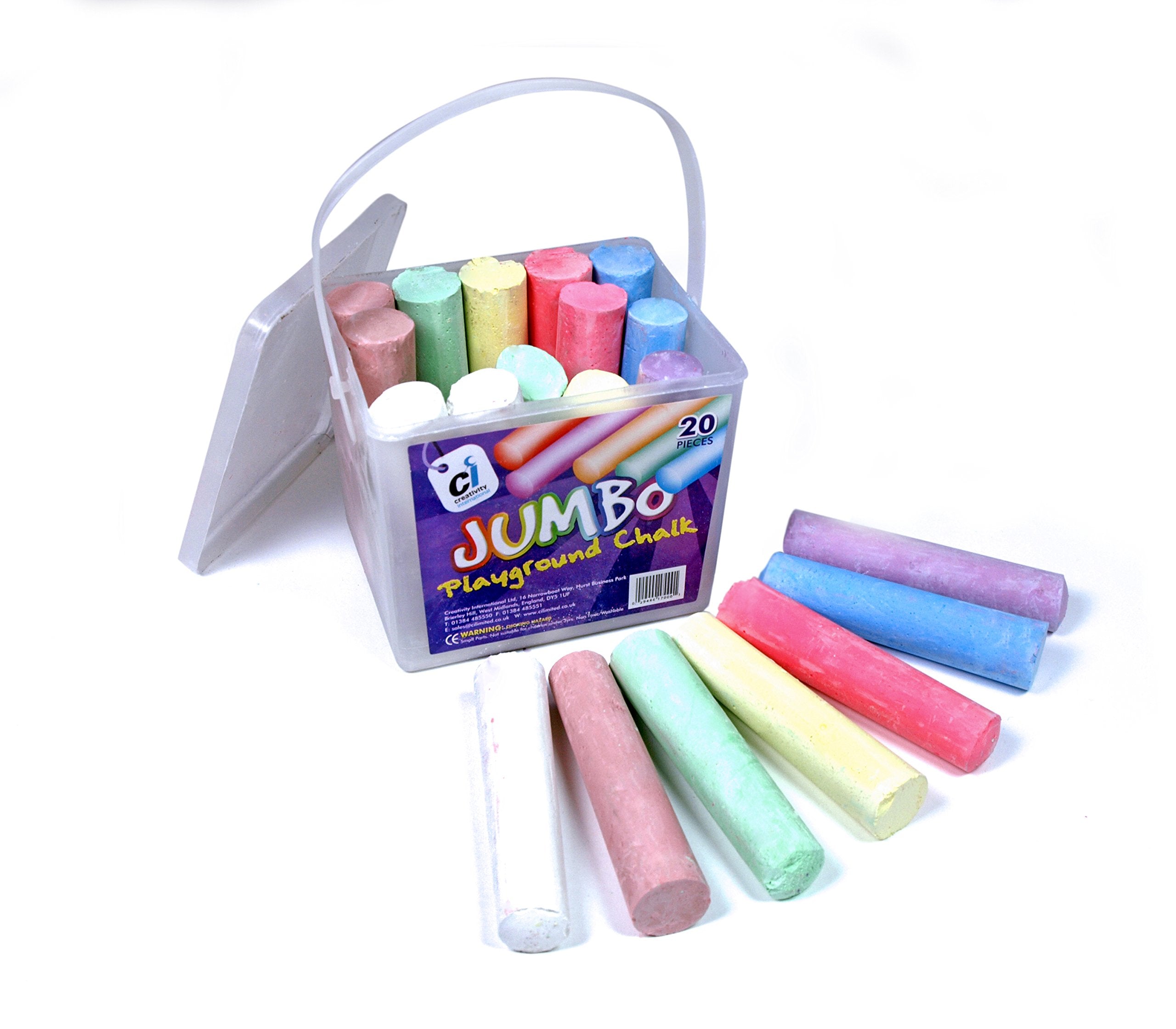 scola Jumbo Sidewalk Chalk - Assorted Colours | 20 Pieces | Includes Storage Container