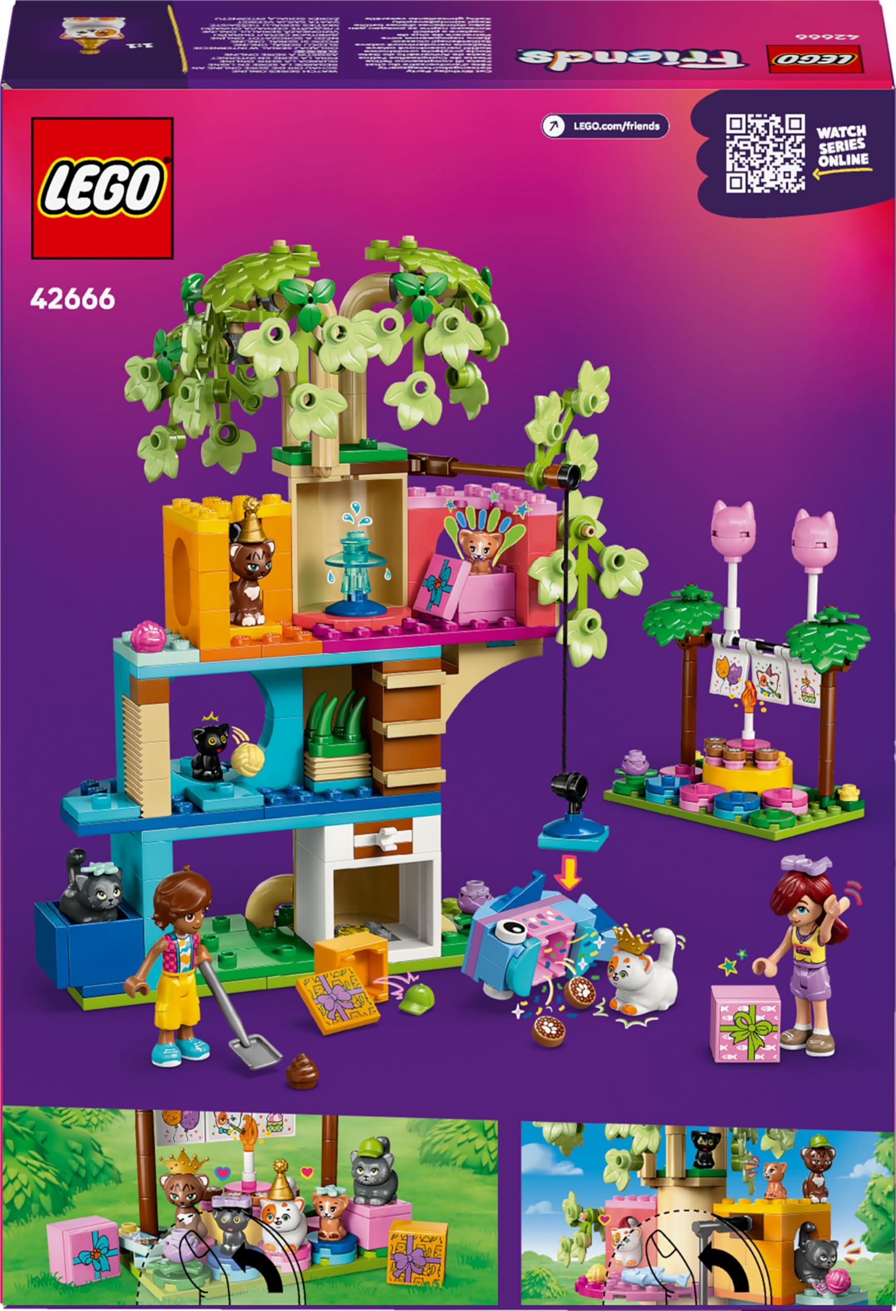 LEGO Friends Katzengeburtstagsparty &amp; Baumhausspielzeug – 2 Minipuppen, 5 Katzenfiguren, 321 Teile 4