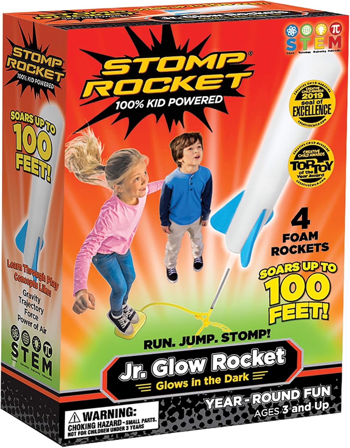 Stomp Rocket 20005 Junior Glow - Glow-in-the-Dark Foam Rockets for Kids Ages 3+ 3