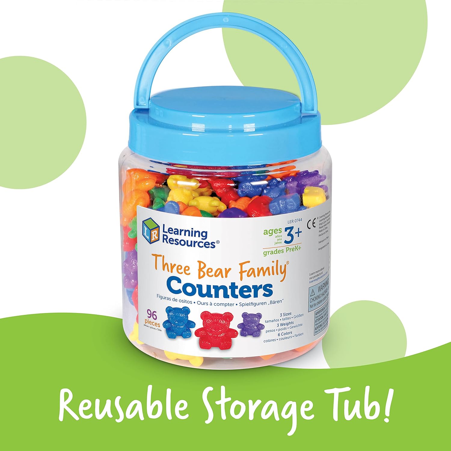 Learning Resources The Original Three Bear Family Counters - 96-Piece Rainbow Maths Set for Ages 3+ 4