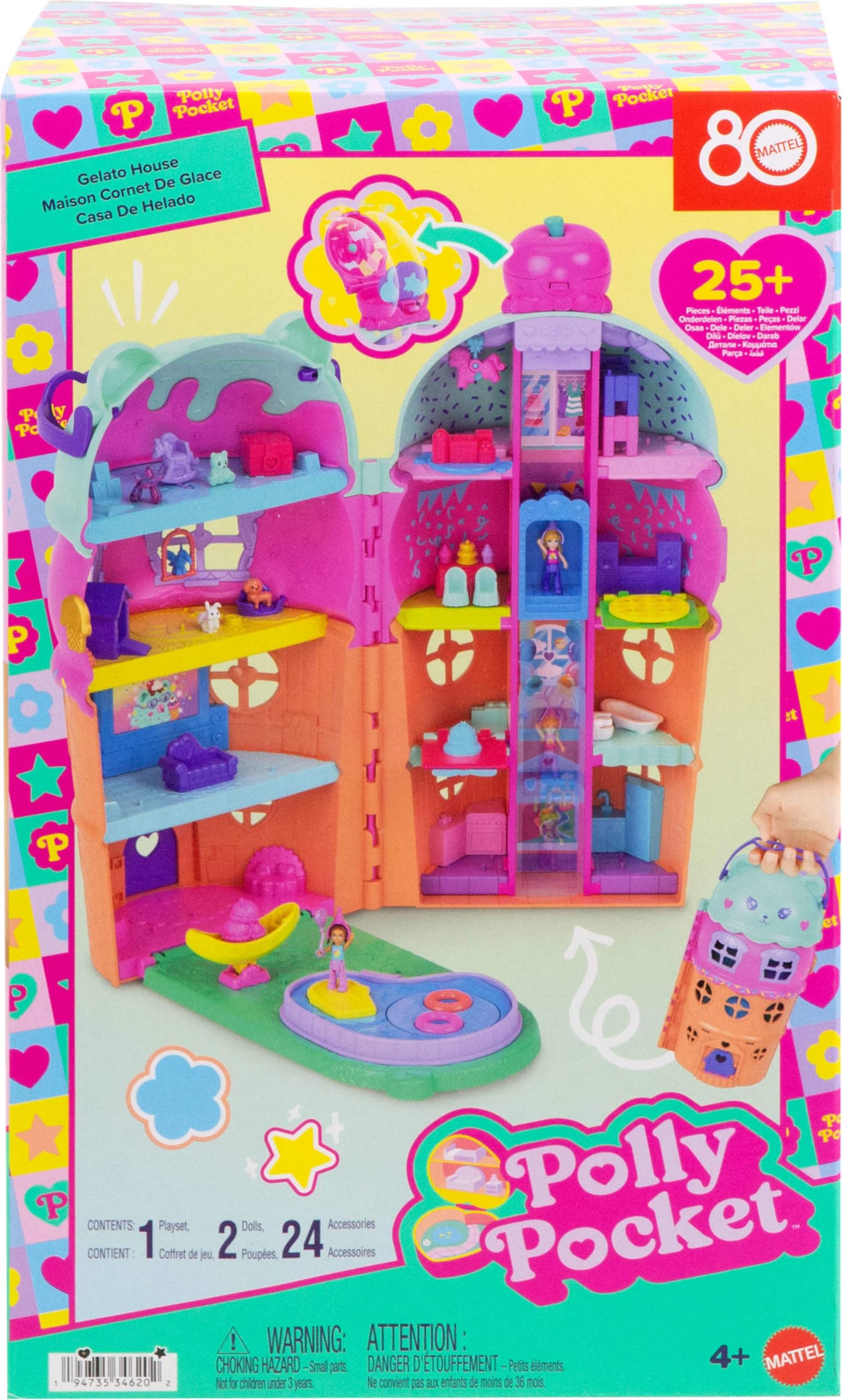 Polly Pocket Micro Dolls & Large Gelato House Playset - Ice Cream Bear Theme, 4-8 Years 5