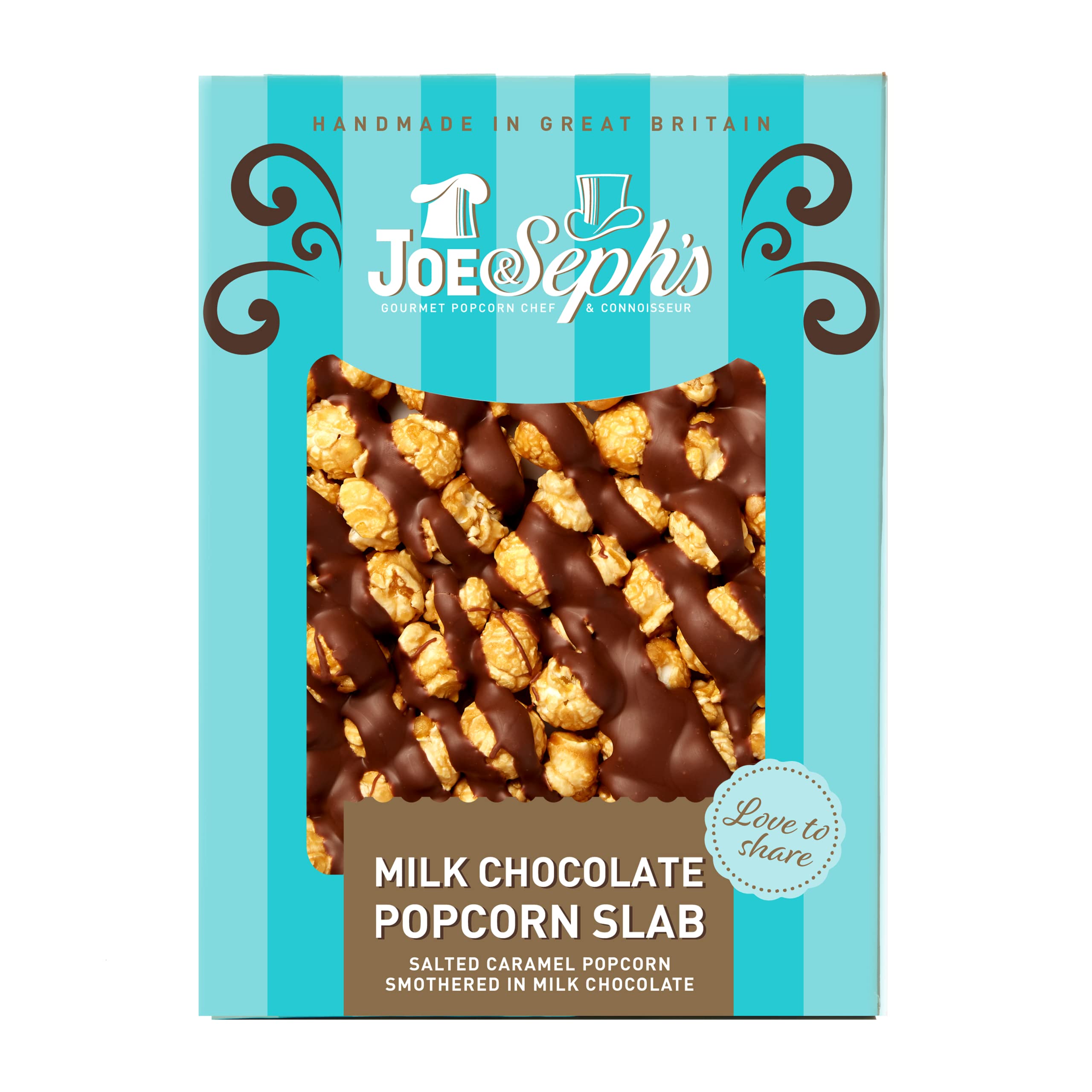 Joe & Seph's Milk Chocolate Salted Caramel Popcorn Slab - 115g | Handmade Gourmet Snack