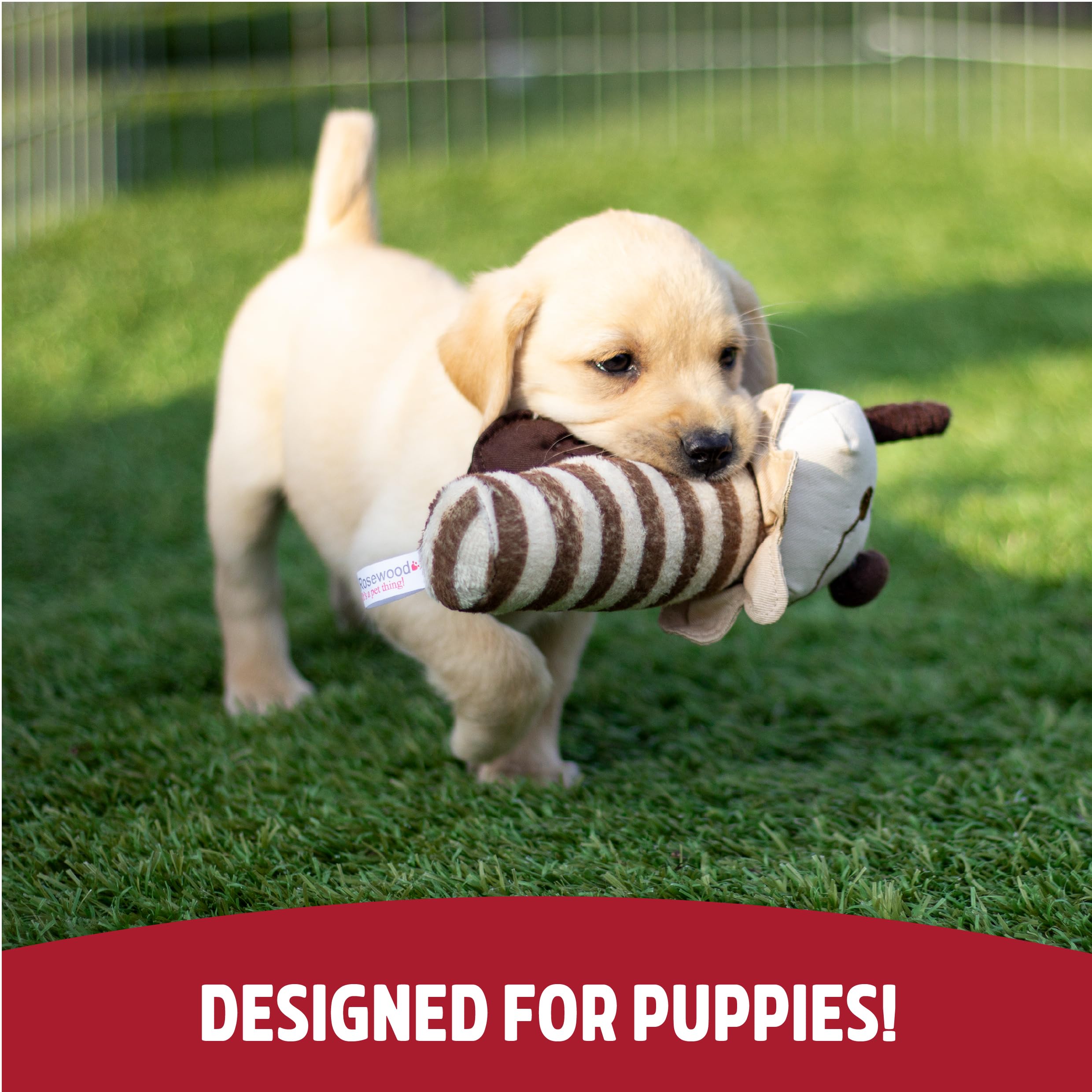 Rosewood Natural Nippers Shake and Rattle Puppy Chew Toy | Soft Plush | Lightweight