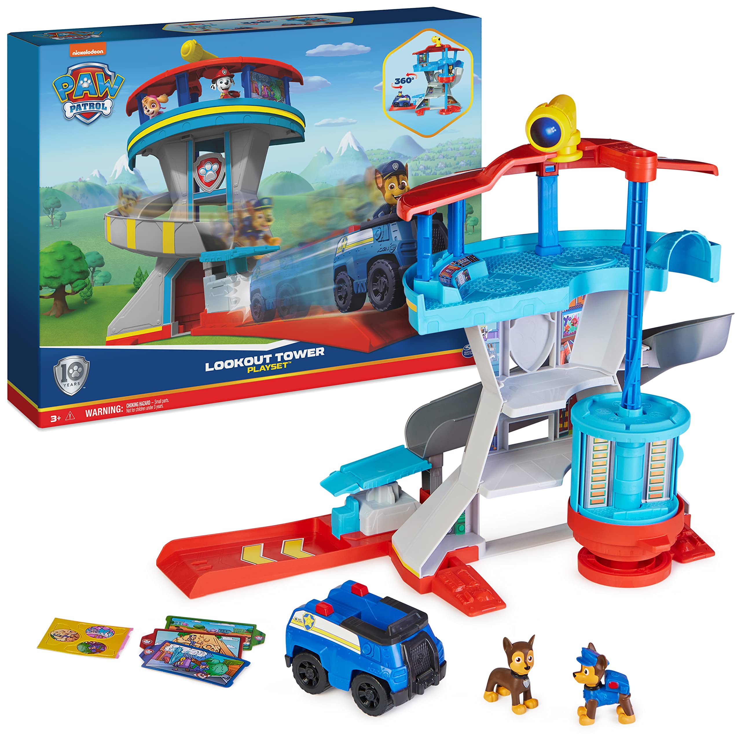 Paw Patrol Lookout Tower Playset with Toy Car Launcher, 2 Chase Figures, Police Cruiser | Ages 3+