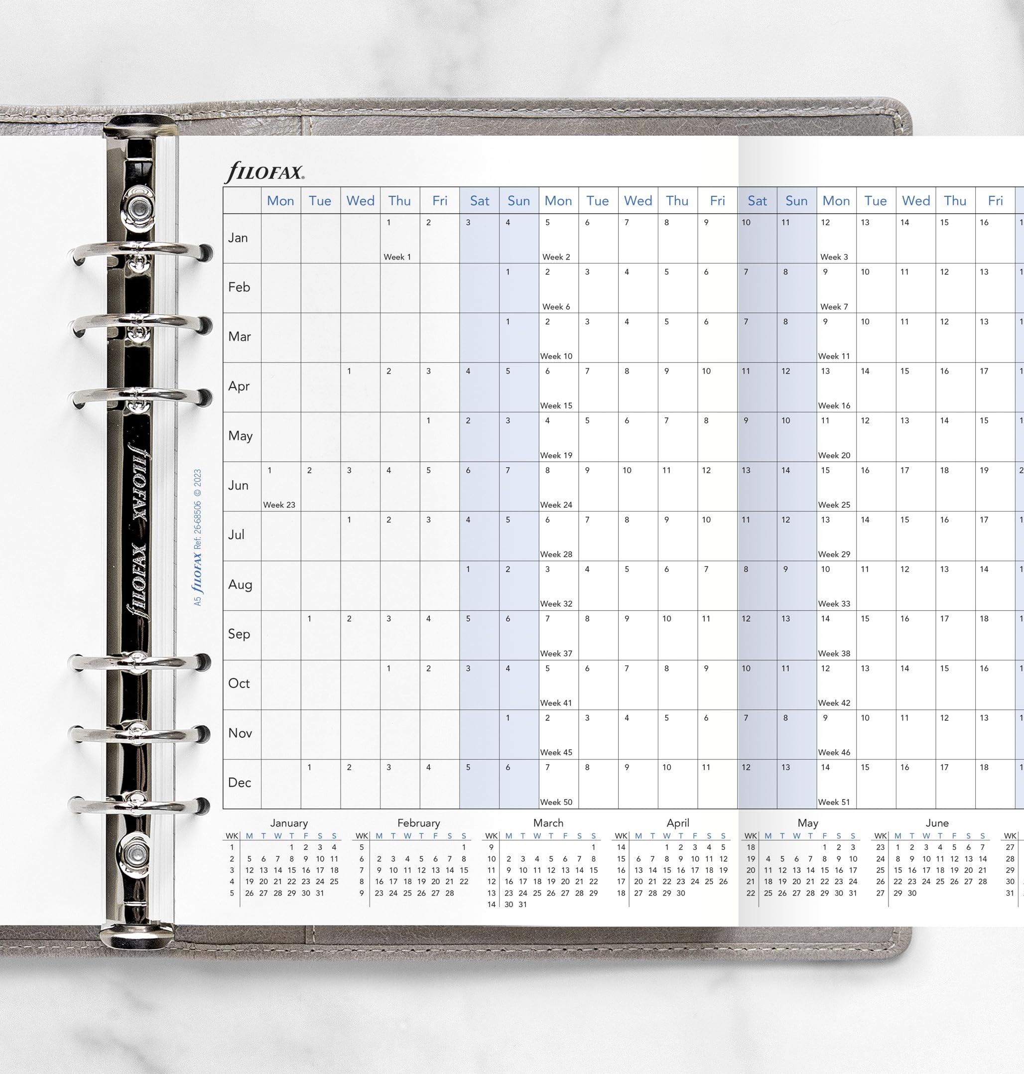 Filofax A5 2026 Horizontal Year Planner Refill | 100gsm Fountain Pen Friendly Paper | 148mm x 210mm