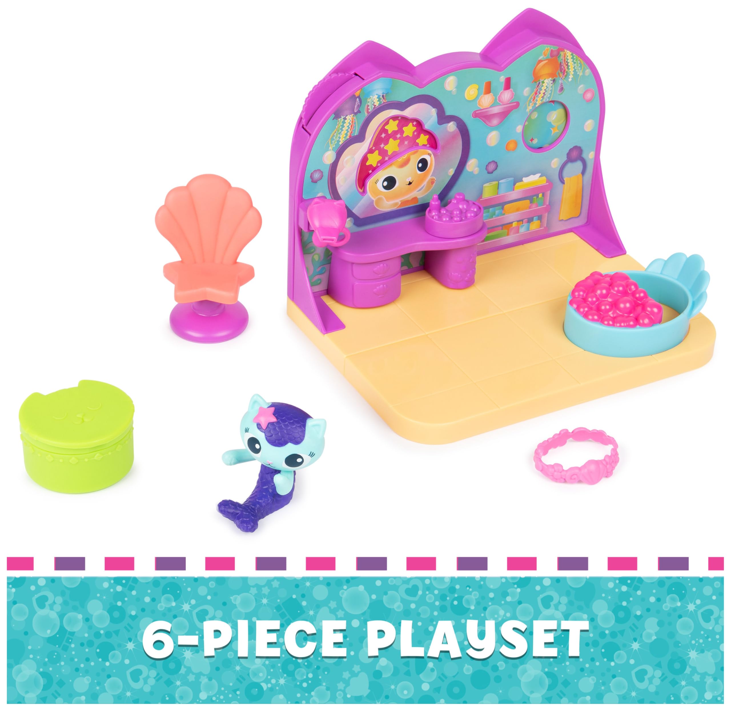 Gabby's Dollhouse MerCat Spa Room Playset - Bubble Bath & Rotating Spa Chair, 3+ Years 8