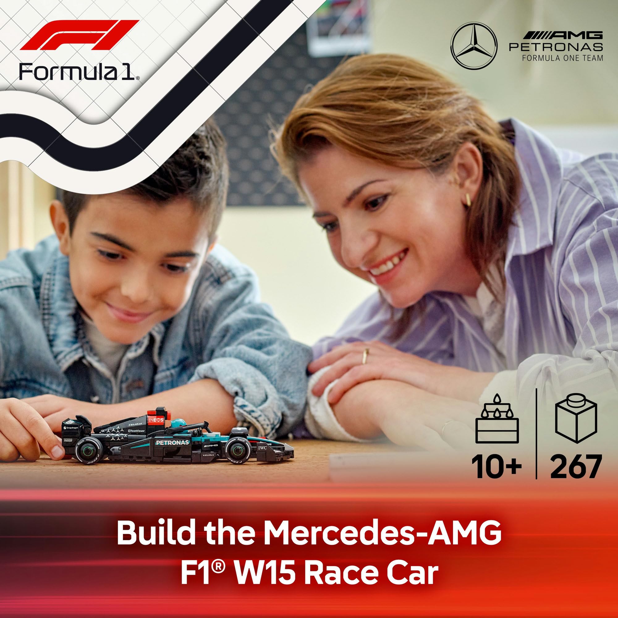 LEGO Speed Champions Mercedes-AMG F1 W15 Race Car Toy - Building Set with Driver Minifigure for Ages 10+