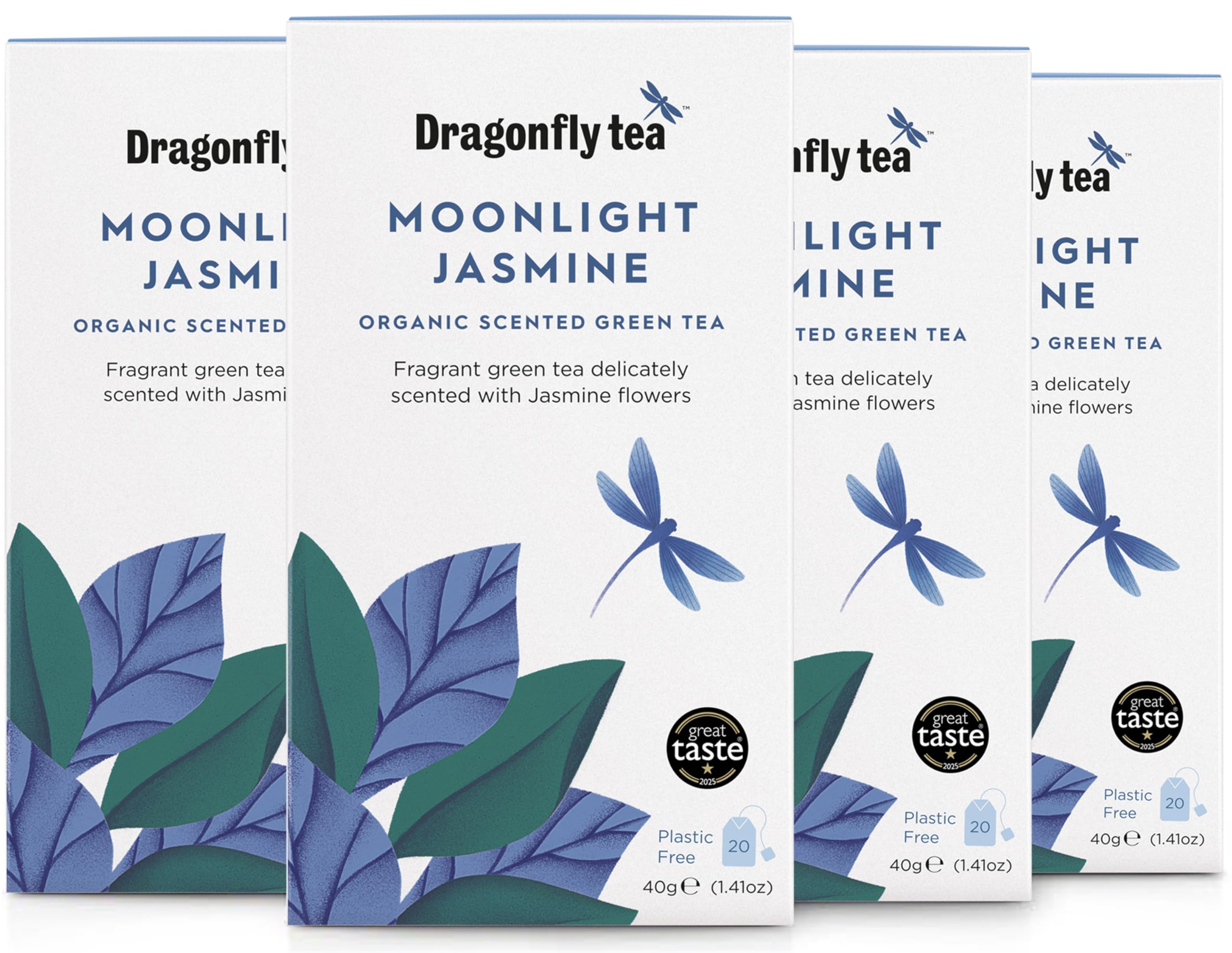 DRAGONFLY Moonlight Jasmine Organic Scented Green Tea, 20 Teabags (Pack of 4)