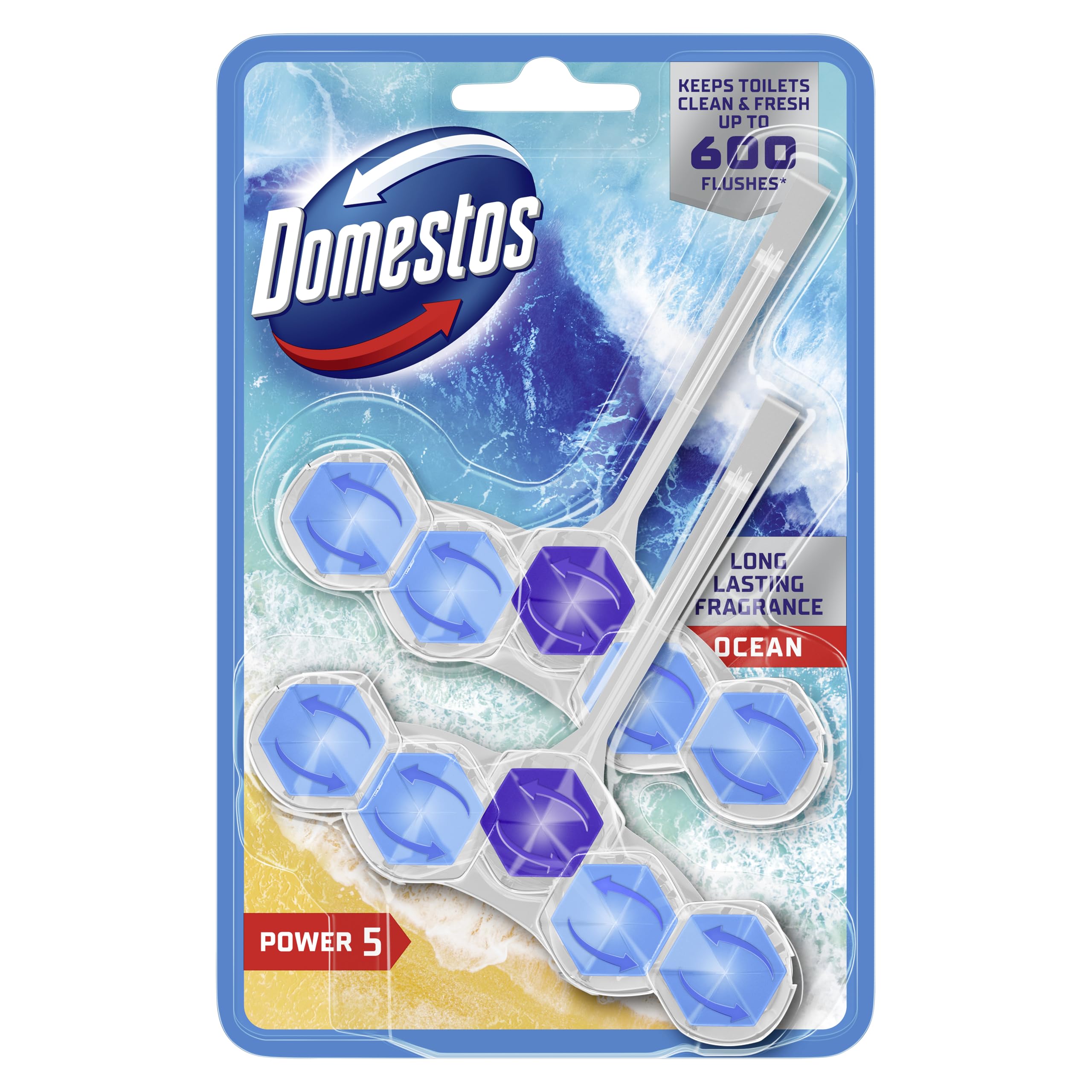 Domestos Power 5 Ocean WC-Reiniger 2x 50g - Langanhaltender WC-Erfrischer mit 5 Vorteilen