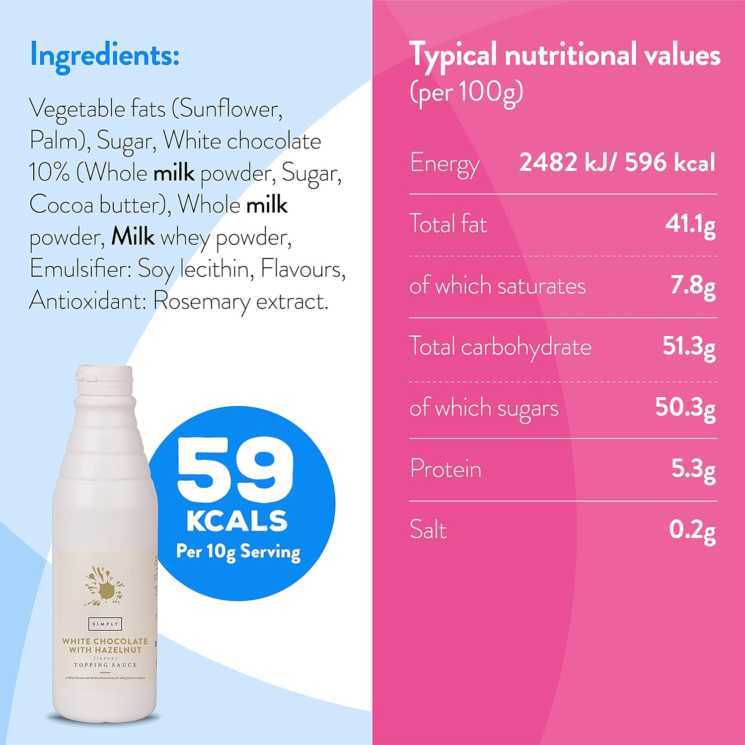 Simply - White Chocolate with Hazelnut Flavouring Topping Sauce 1kg 3