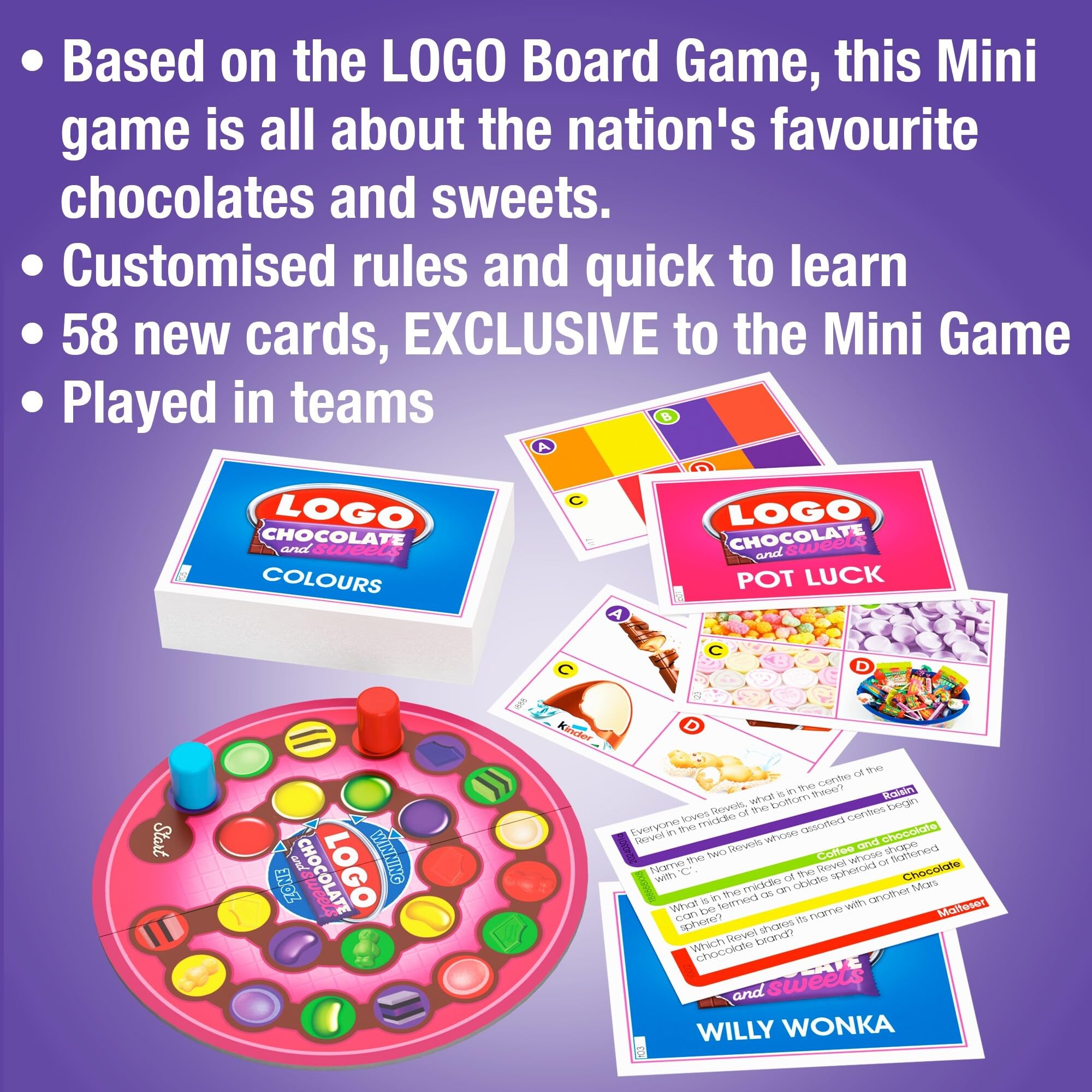 TOMY LOGO Chocolate & Sweets Mini Board Game | Trivia | 2-20 Players | Ages 8+